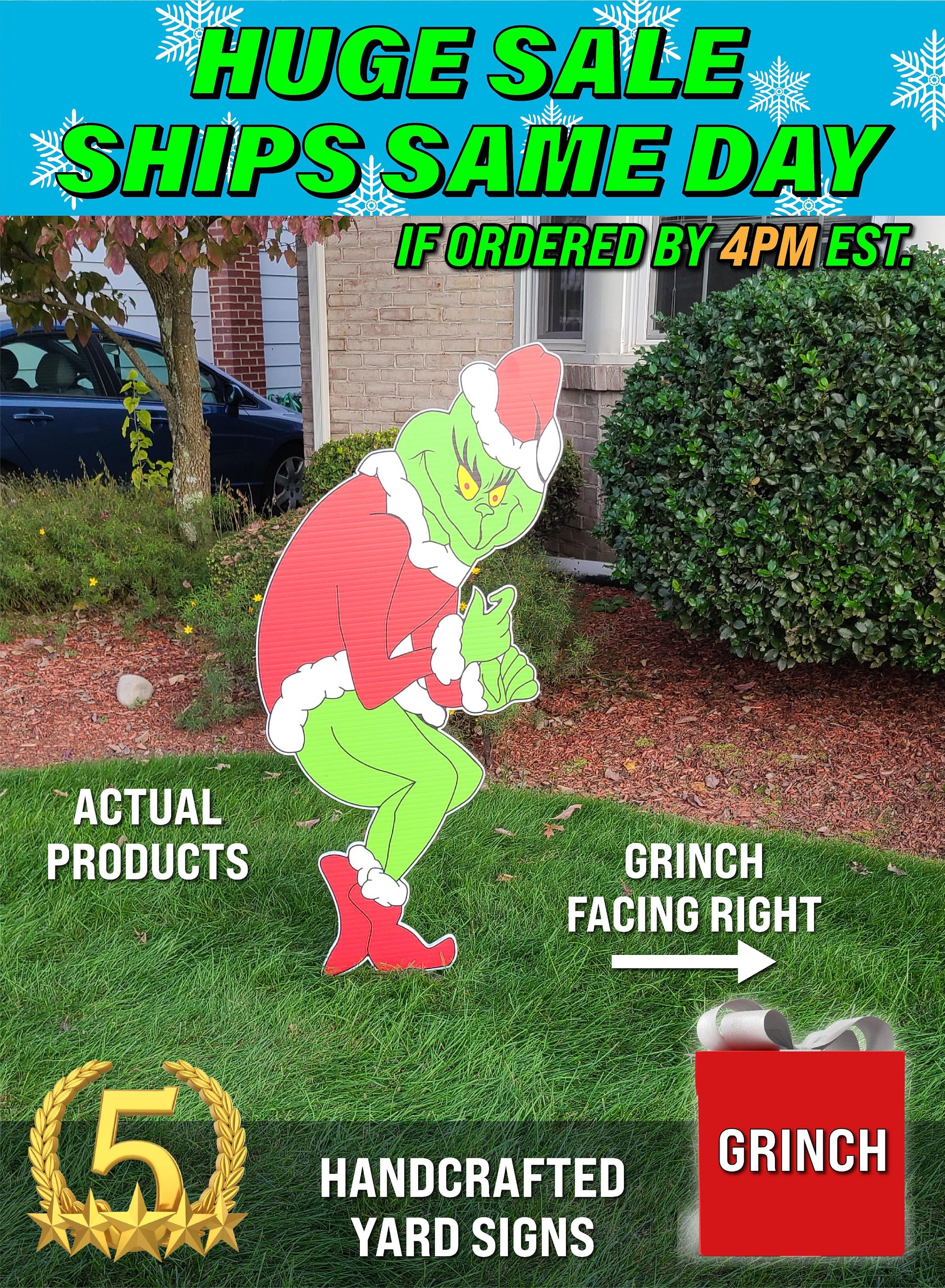 Huge Grinch Stealing Christmas Lights:   RIGHT Facing Grinch *only*Yard decorations Fast Free Shipping almost - 4ft RIGHT Facing Grinch Only