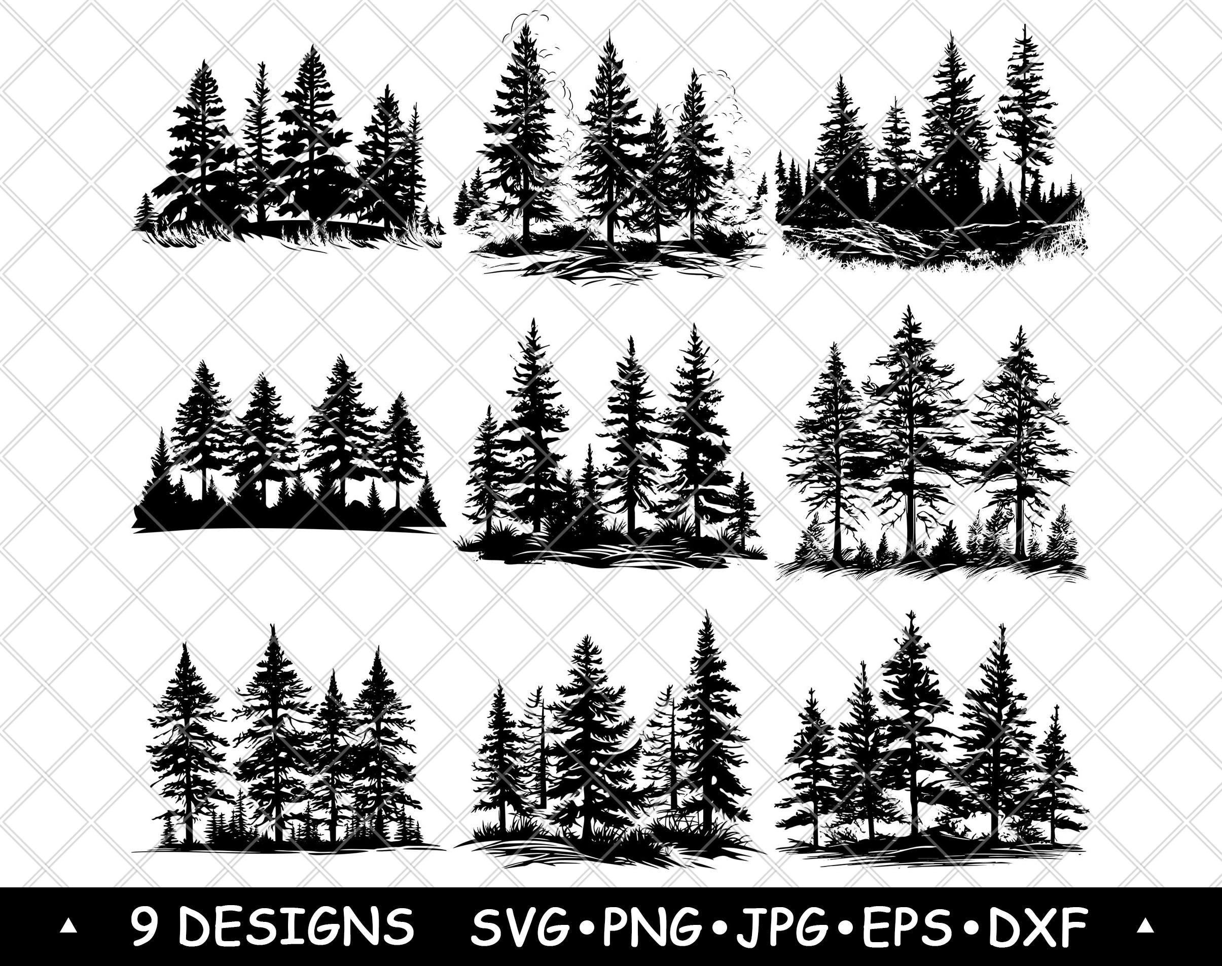 Pine Trees Evergreen Forest Coniferous Christmas Cones PNG,SVG,EPS,Cricut,Silhouette,Cut,Engrave,Stencil,Sticker,Decal,Vector,Clipart,Print