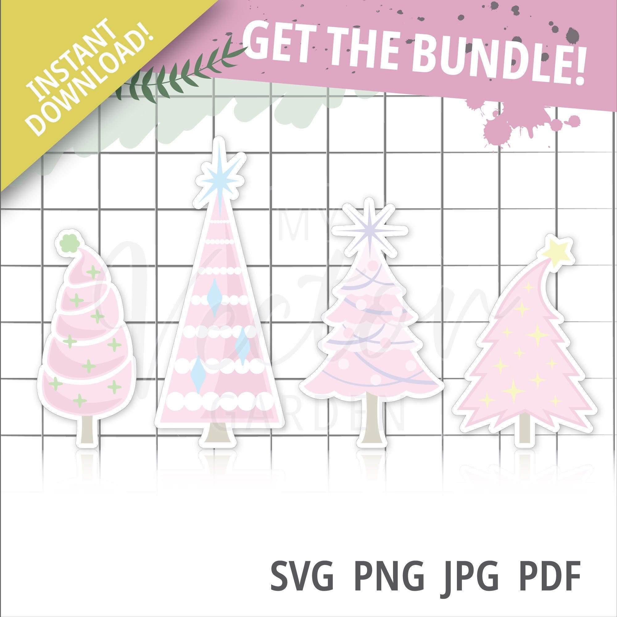 Pink Christmas Tree Svg Bundle, Whimsical Christmas Tree Svg Layered Christmas Tree Svg Wood Christmas Tree File For Cricut Commercial Use