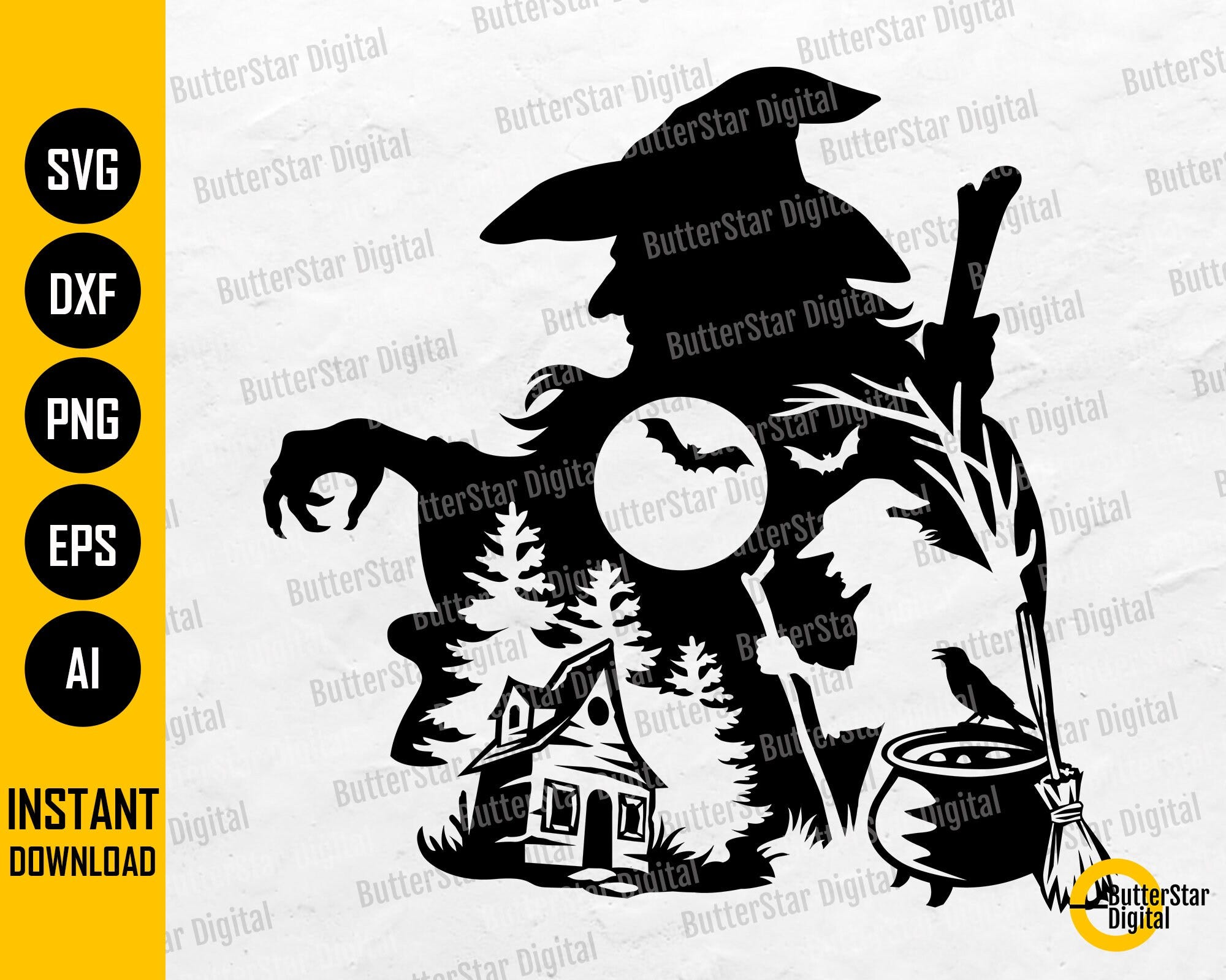 Witch Scene SVG | Horror SVG | Monster T-Shirt Decal Sticker Graphics | Cricut Cutting File Printable Clip Art Vector Digital Dxf Png Eps Ai