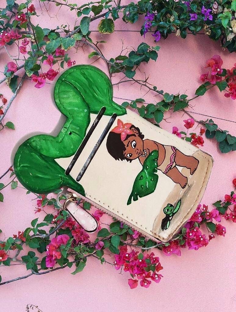 Moana Mickey Ear Custom Hand Painted PU Leather ID Cardholder Wallet for Disney Parks
