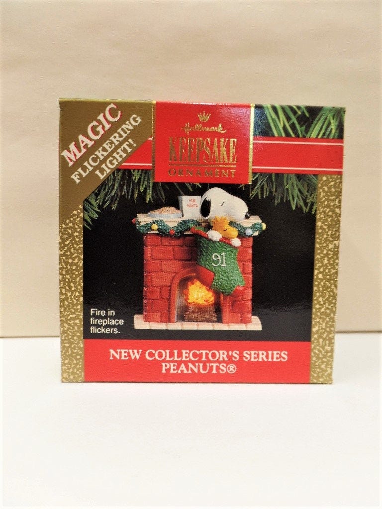 Hallmark Peanuts Lighted Christmas Ornament 1991 Snoopy Woodstock 1st in Series Blinking Lights