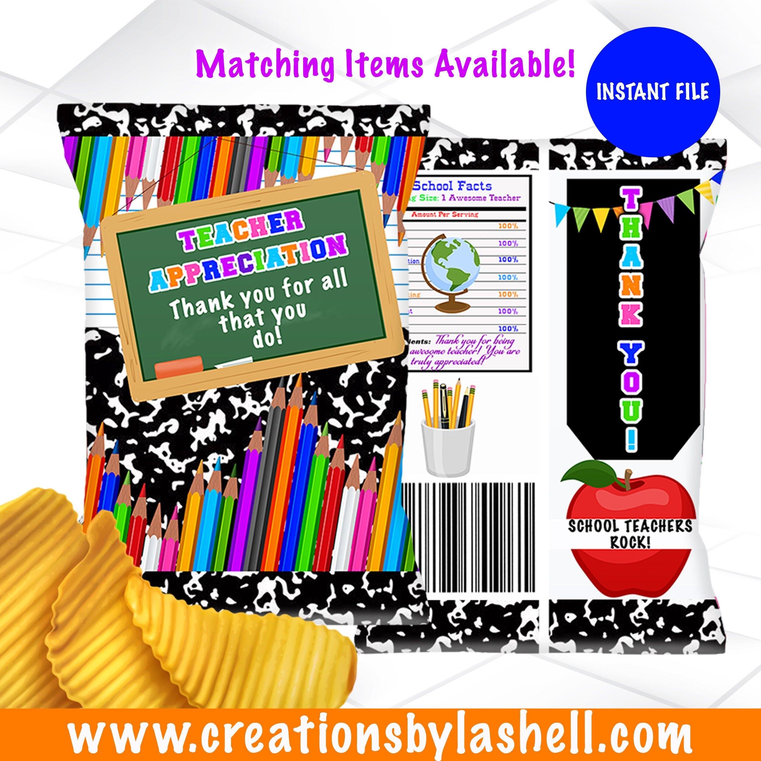 Teacher Appreciation Chip Bags Instant Download | Teacher Appreciation Week Chip bags Template | Teacher appreciation gift | T1