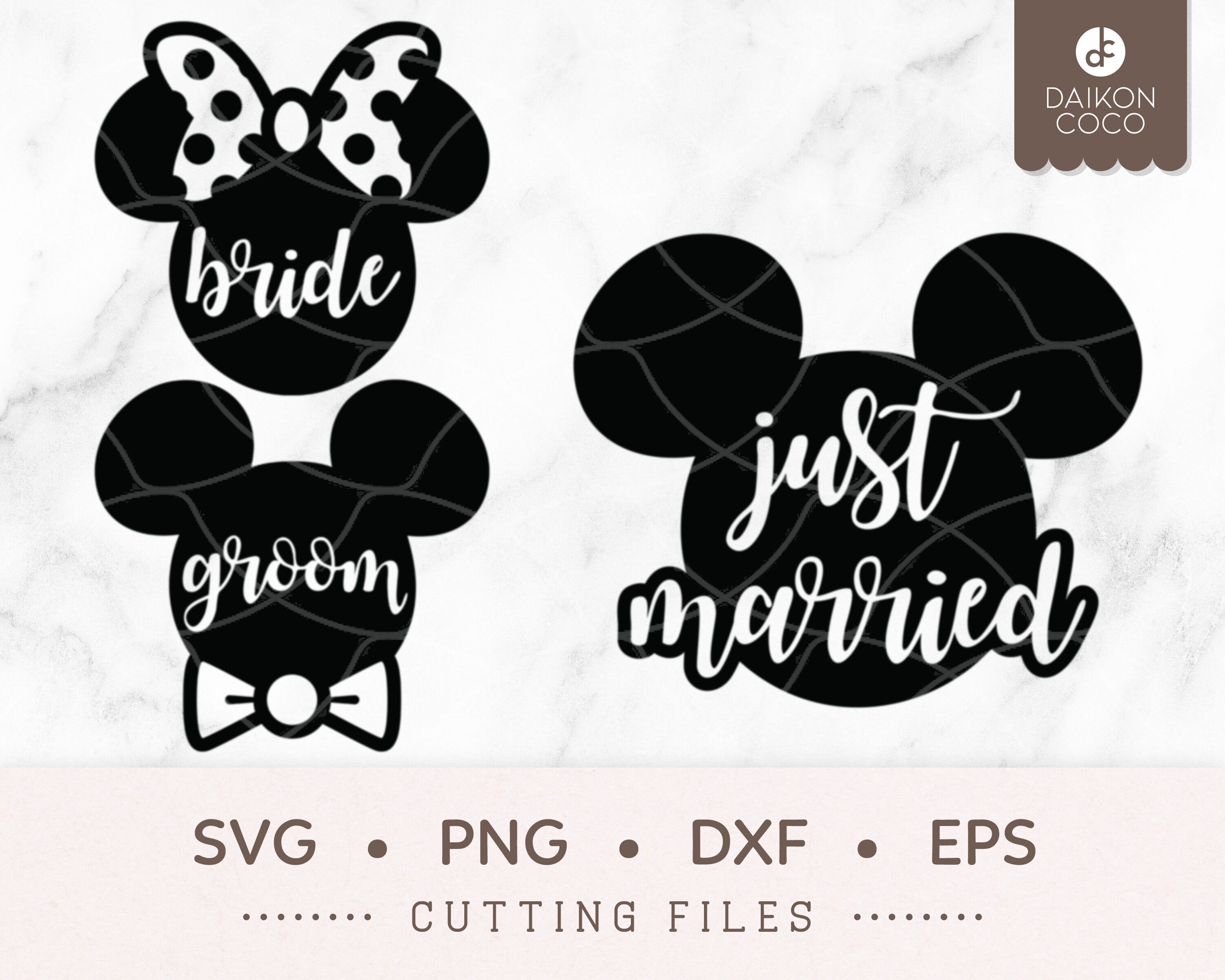 Mouse Ears SVG, Mouse Bride and Groom Wedding , Love, svg png dxf eps Cricut Silhouette Cutting Files