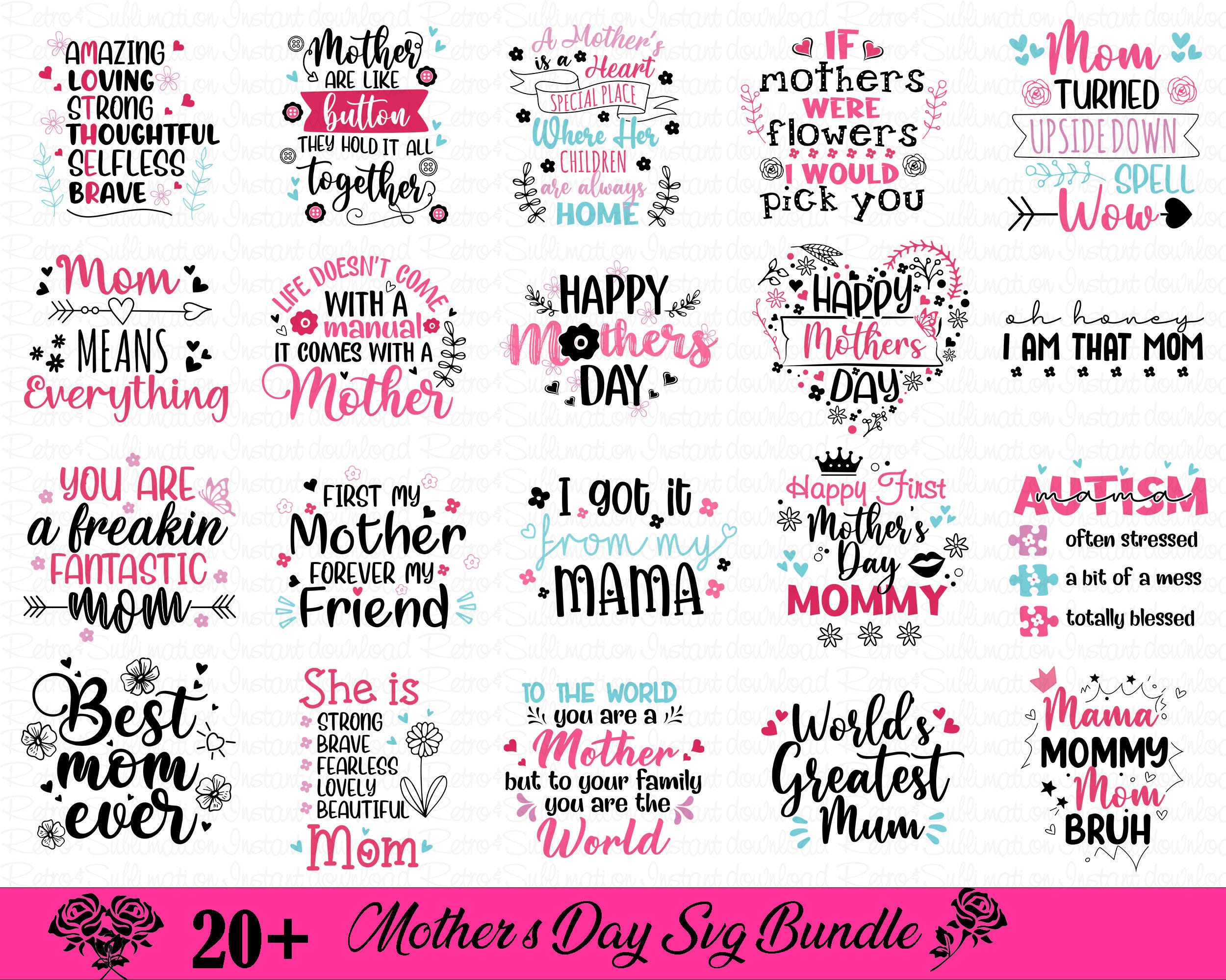 Mothers Day SVG Bundle, Mom Life Svg, Mama Svg, Funny Mom Svg, Blessed Mama Svg, Mom of Boys Girls Svg, Mom Quotes Svg, Cut Files for Cricut