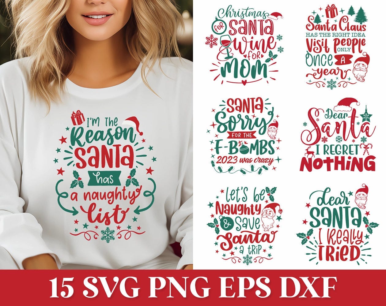 Dear Santa Shirt SVG Pack, Funny Christmas Santa SVG Quote, Funny Christmas Mom Shirt Svg, Santa Wine Christmas Svg, Sarcastic Christmas Svg