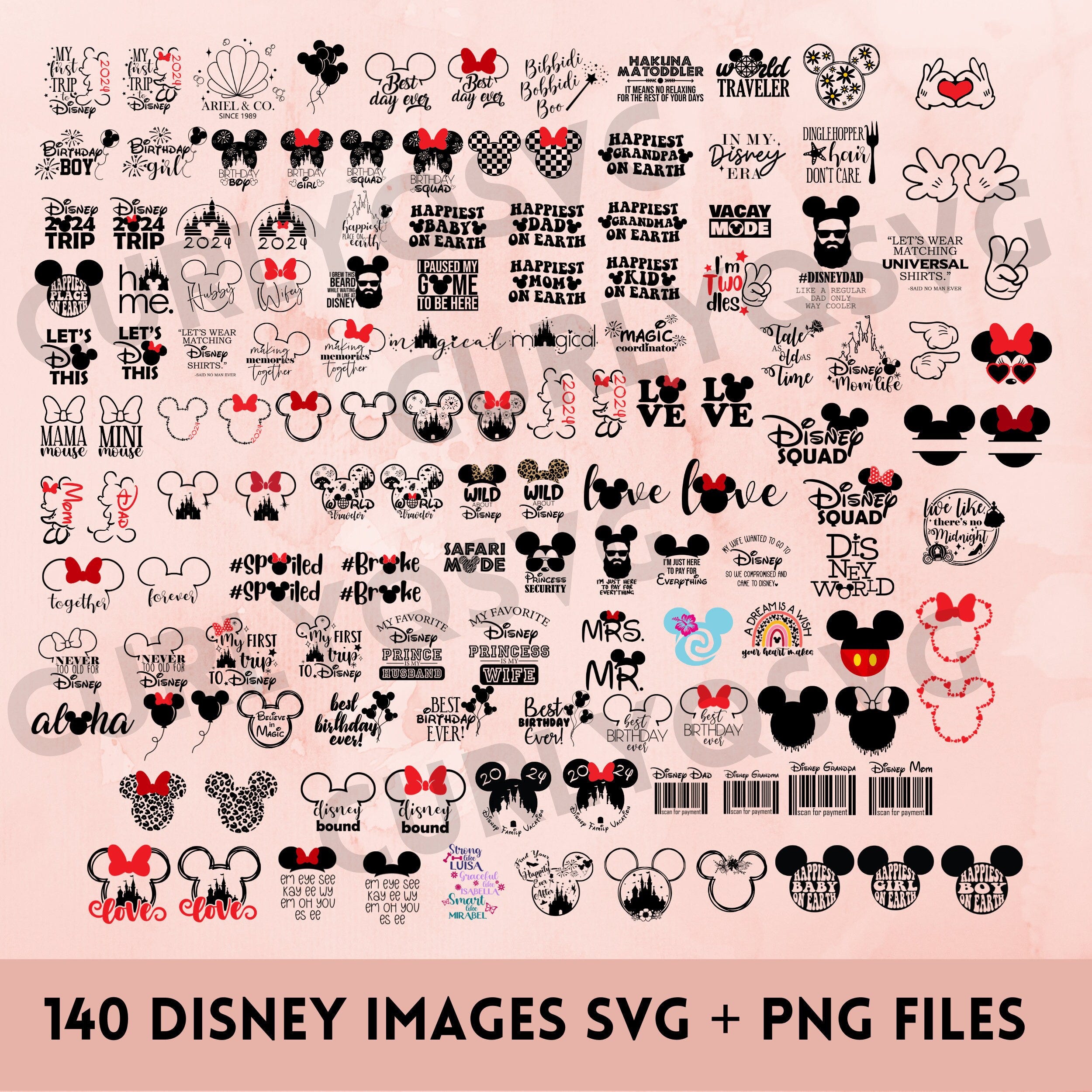 SVG, PNG, 140 bestseller bundle, Mickey, Minnie, digital download, cut file, cricut, silhouette, castle, princess, magic, vacation, instant