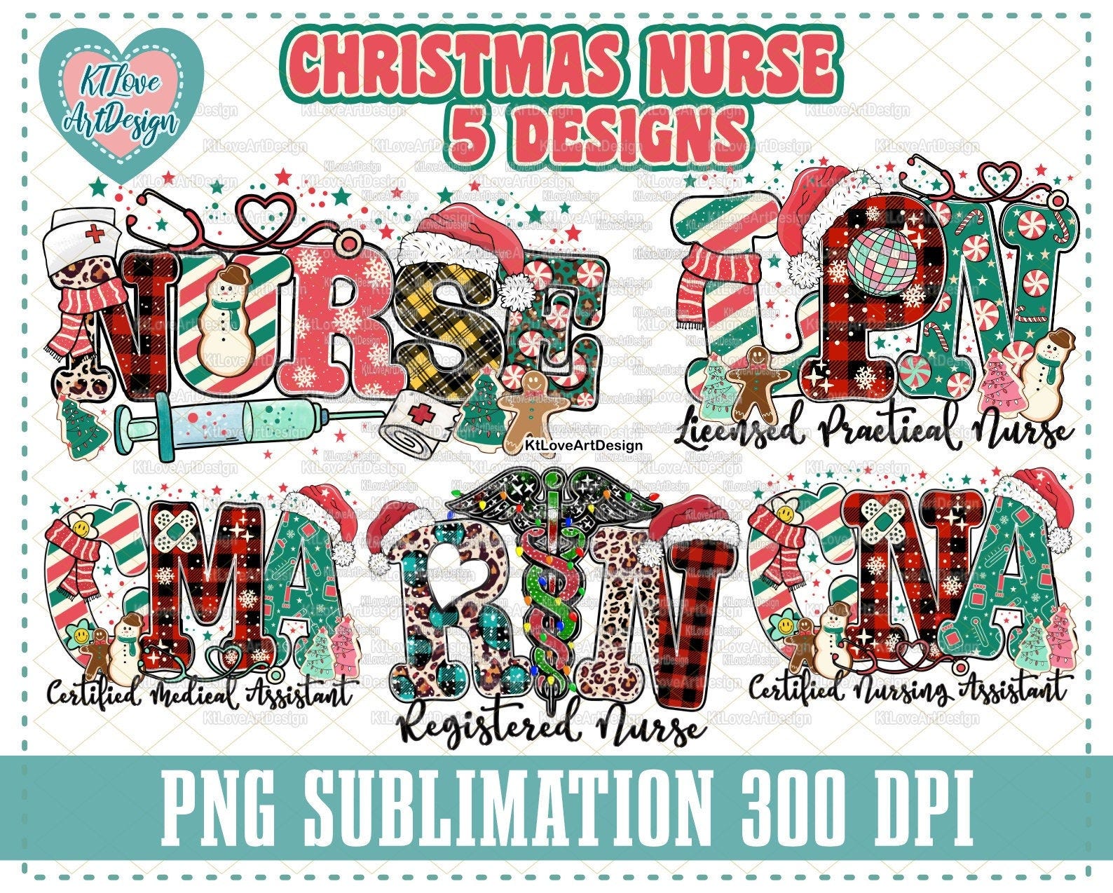 Christmas Nurse Bundle Png, Nurse Christmas, Merry Nurse, Christmas Png, hand drawn, Nurse Sublimation, PNG Sublimation Design