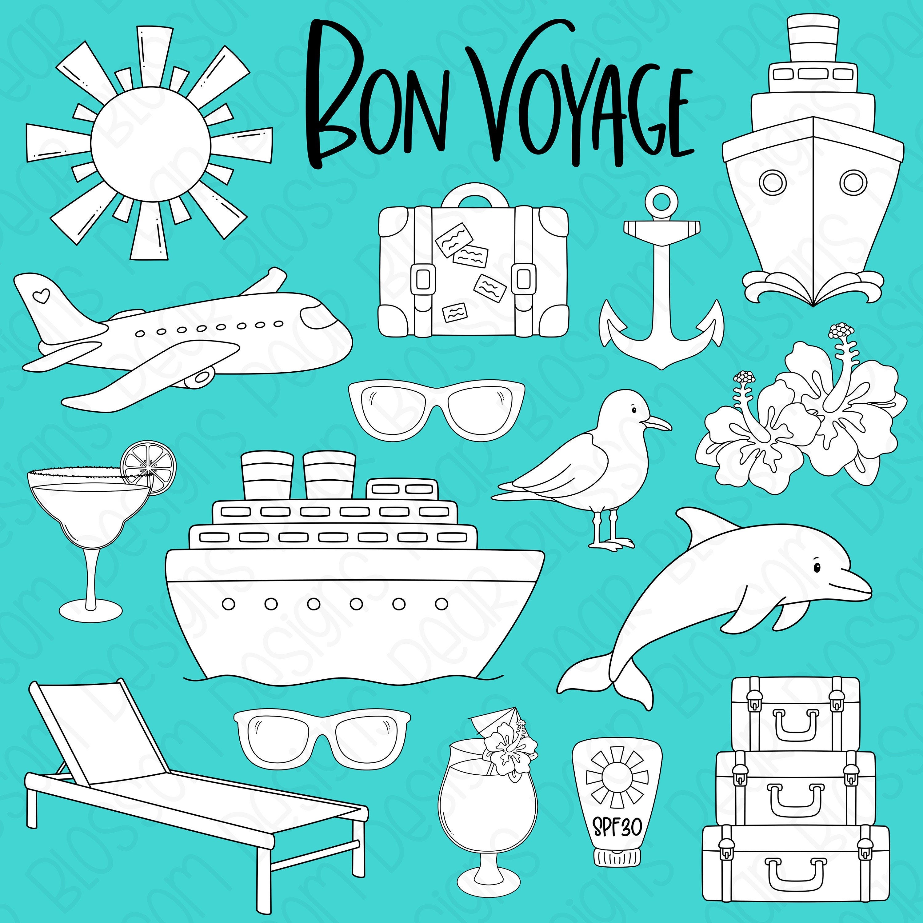 Bon Voyage Cruise Digital Stamps, Digistamps, Clipart - Instant Download - 7097