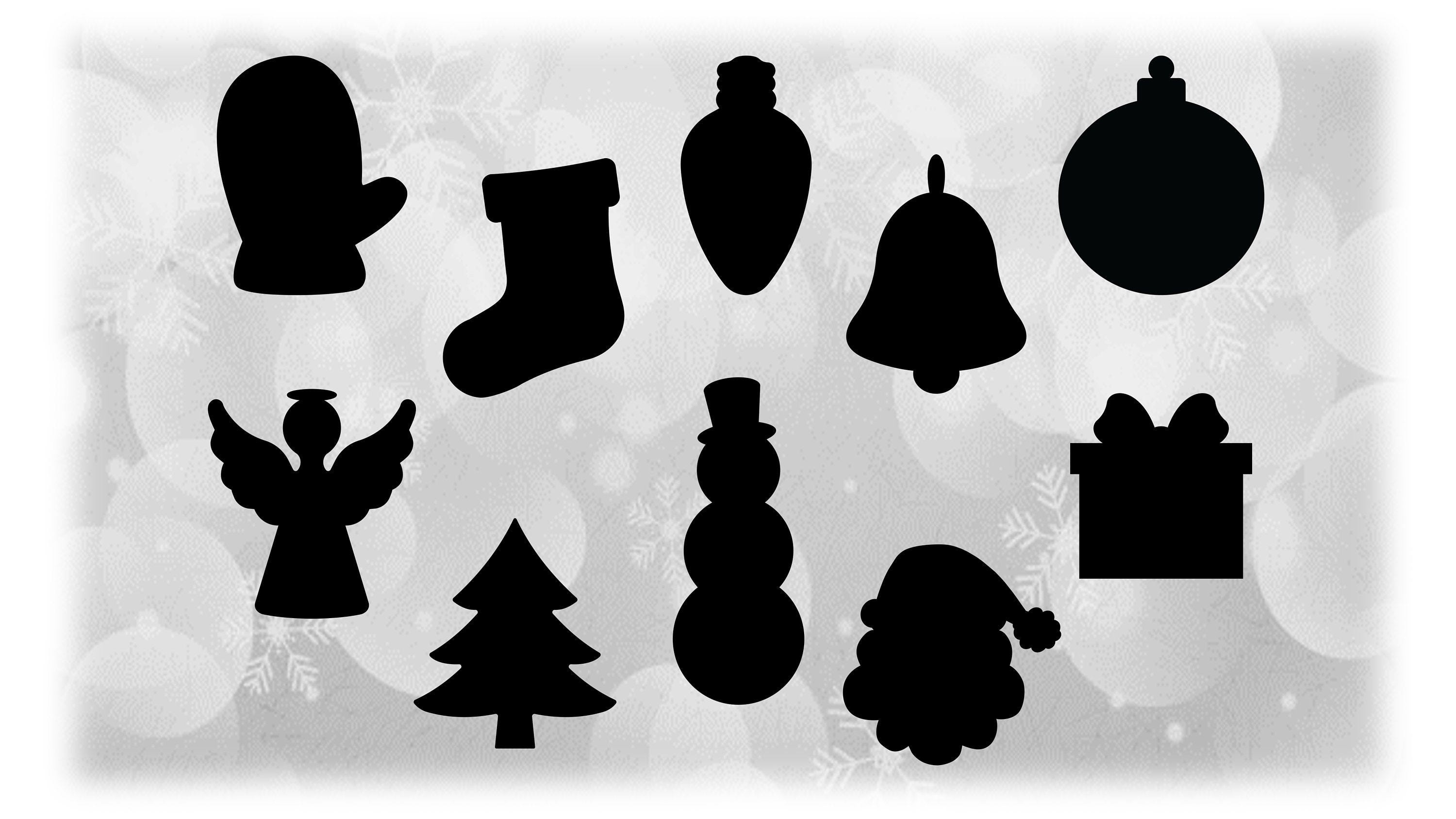 Holiday Clipart Value Pack Bundle: 10 Simple Christmas Theme Silhouettes for Ornaments, Gift Tags, Keychains - Digital Download SVG & PNG