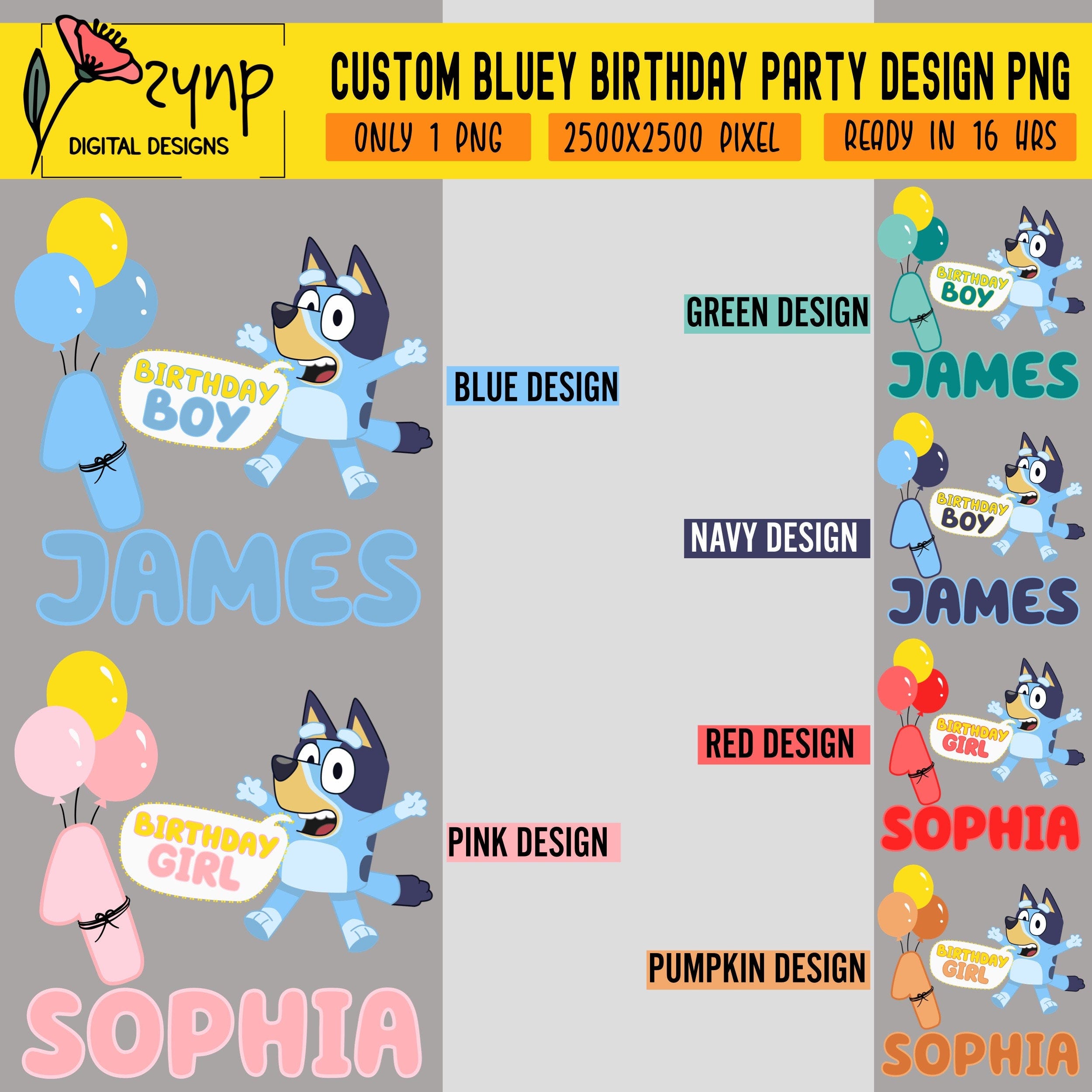 Personalized Birthday Boy Girl Bluey Toddler PNG,6 Different Colors Designs, Bluey Birthday Party PNG,Birthday ONLY 1 Png, Birthday Toddler