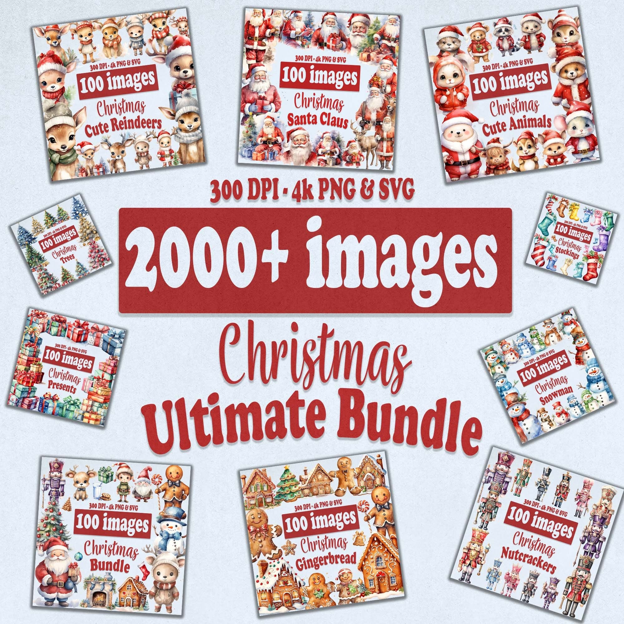 Christmas Mega Bundle Clipart, Watercolor Winter Clip art, Xmas Season, Scrap book, Paper Crafts, PNG and SVG, Junk Journal Digital Download