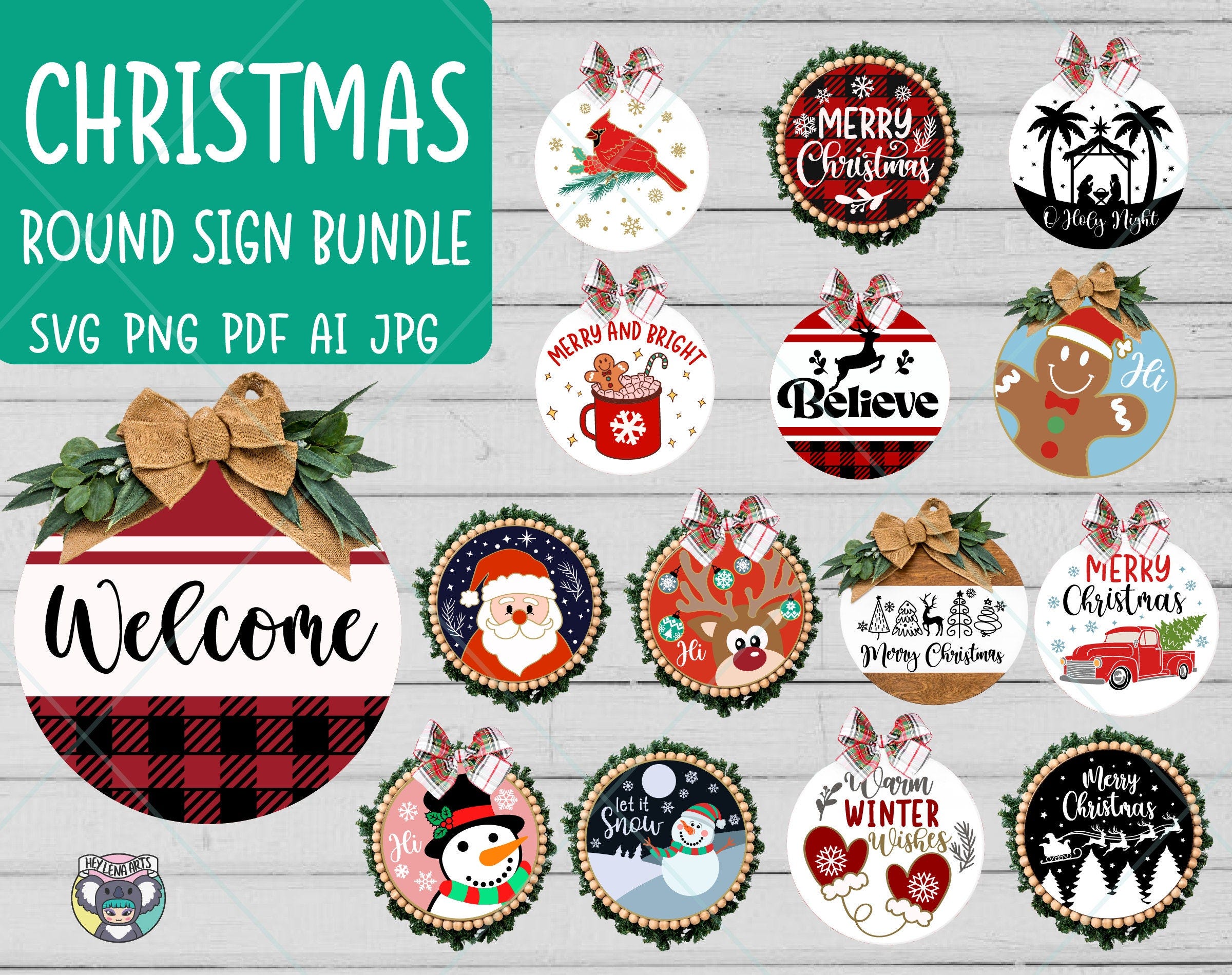 Christmas Round Sign SVG Bundle, Christmas svg bundle, Christmas Door Hanger SVG, Christmas Door Sign svg, Christmas Welcome Sign