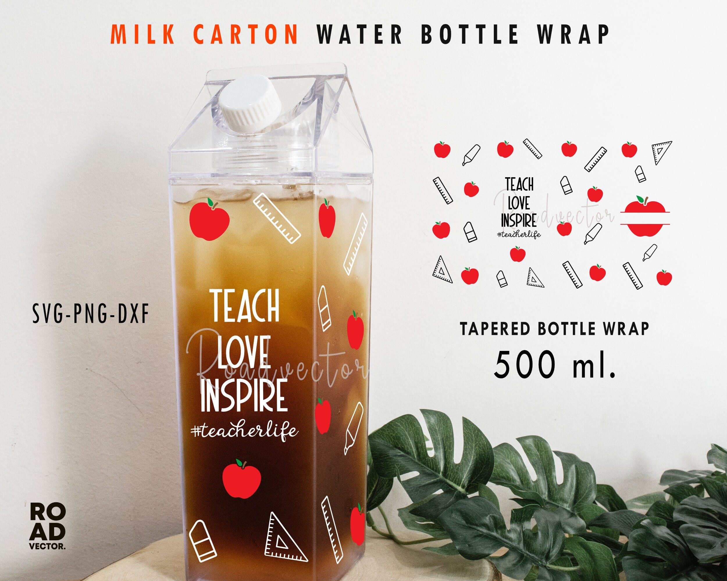 Teach love inspire svg, Milk carton bottle wrap, Teacher life Acrylic Water Bottle wrap 500 ml, Digital download
