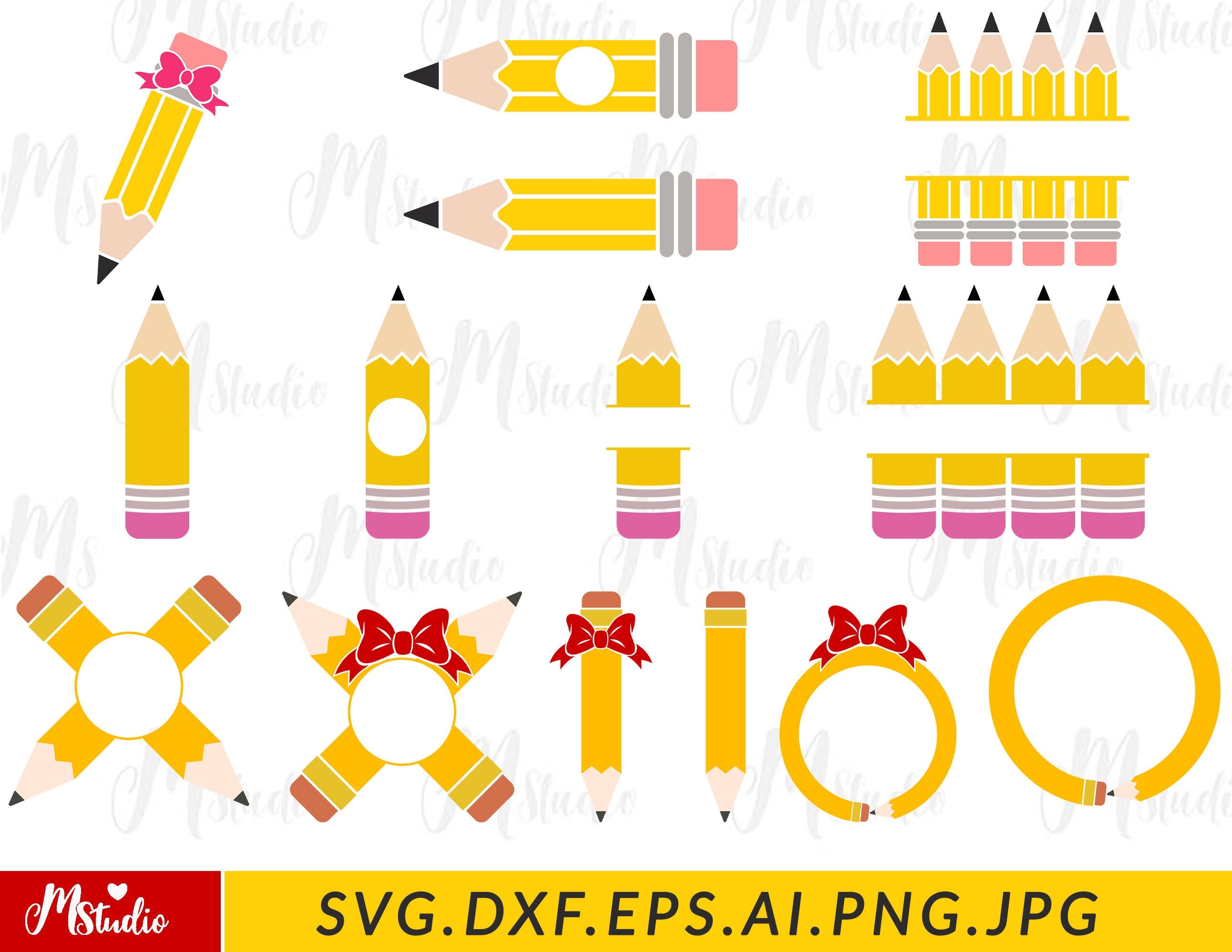 Pencil SVG Bundle, Pencil Split Monogram, Name Frame, Back to School SVG, Teacher svg, Monogram Frame, Cricut, Silhouette, Digital Download