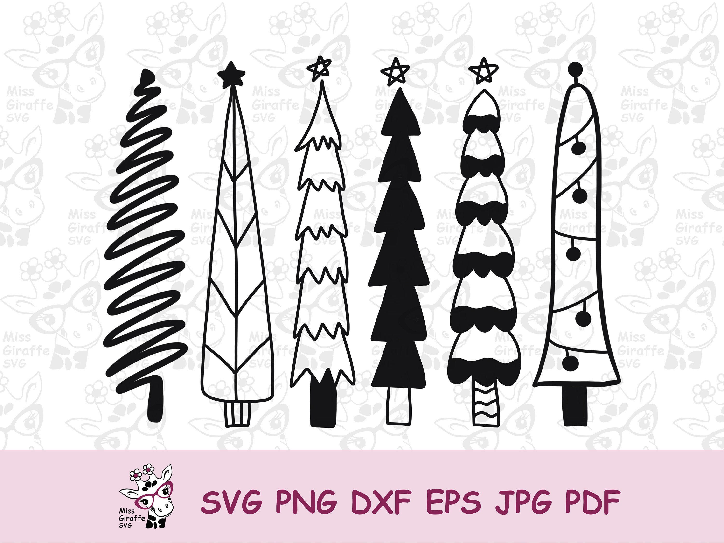 Tall And Skinny Christmas Tree SVG Bundle | Hand Drawn Tall Christmas Tree SVG | Xmas Tree Cut Files