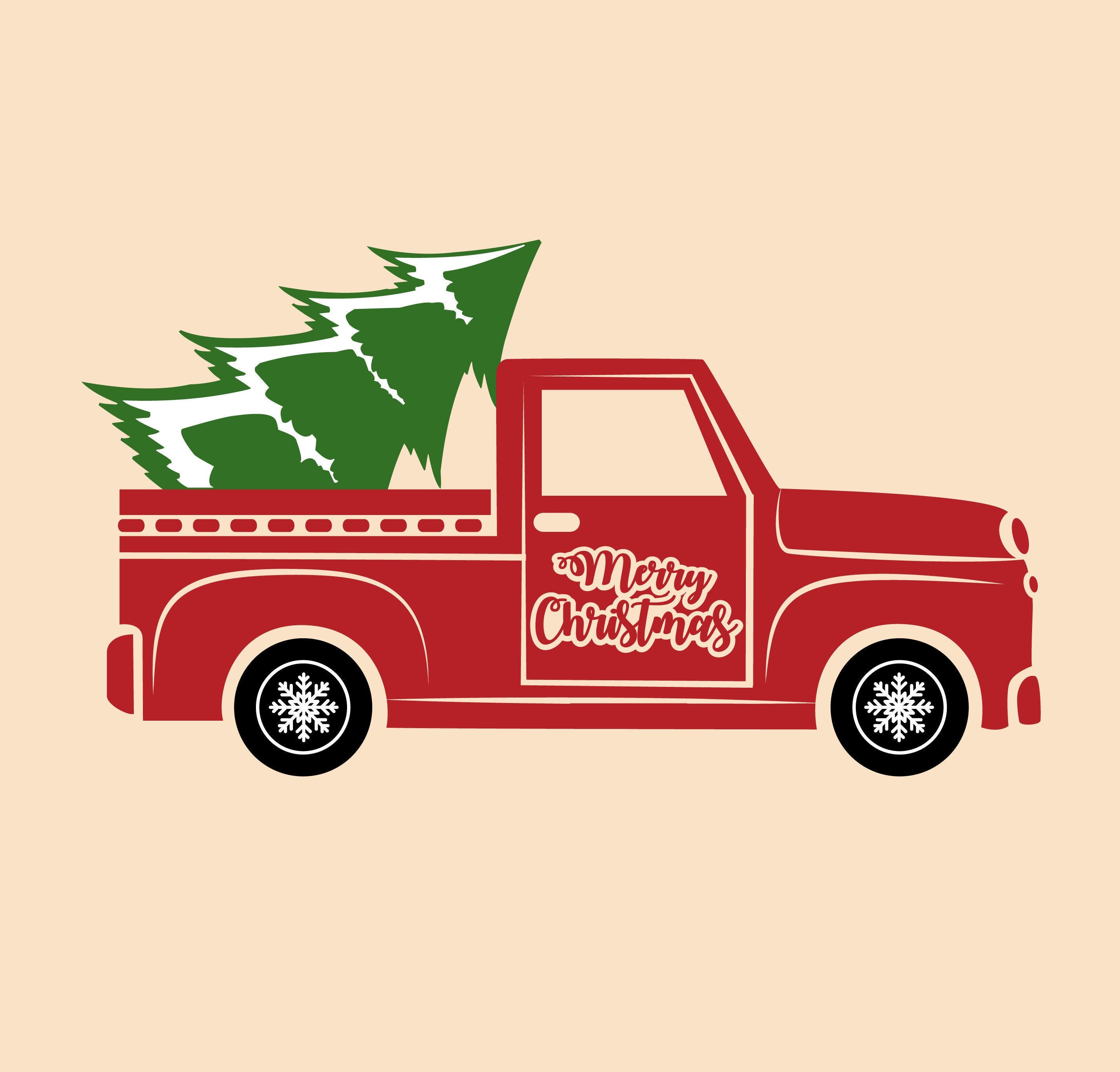 CHRISTMAS TRUCK and TREE Svg, Christmas truck and tree clipart, Farm Truck Svg, Merry Christmas Svg