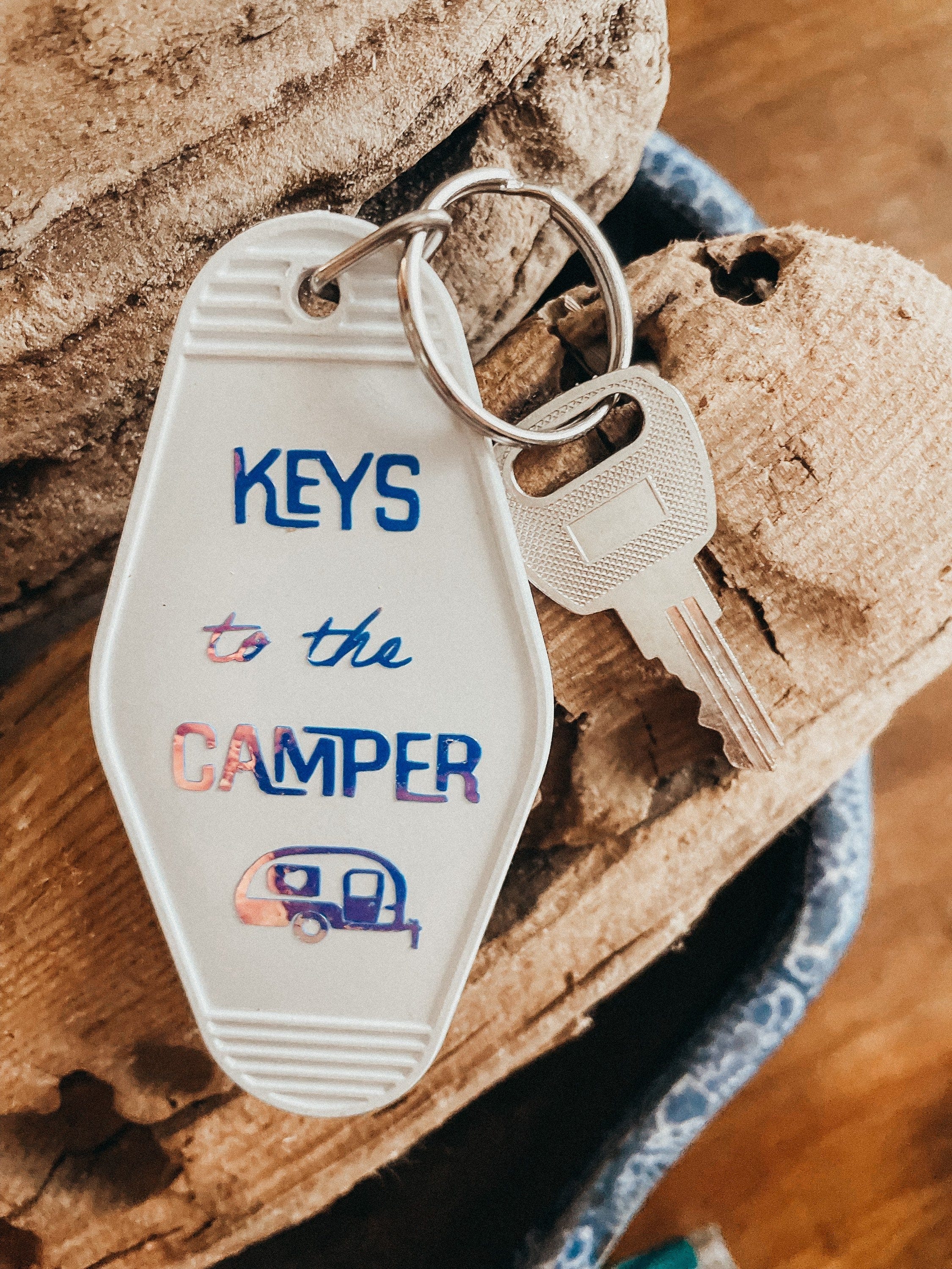 Keys to the camper , camping keychain motel retro