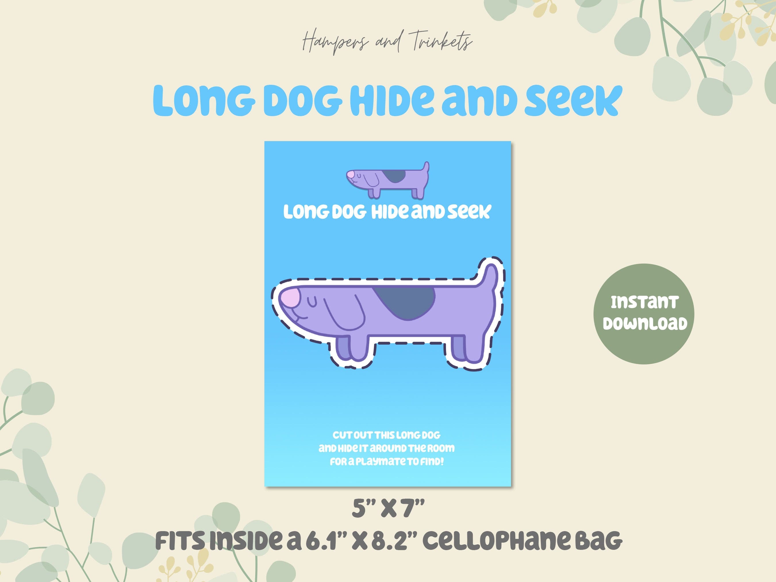 Blue Party Favor Long Dog Hide and Seek | Digital Download | Bluey | Blue Dog | DIY Printable Party Decorations | Kids Birthday