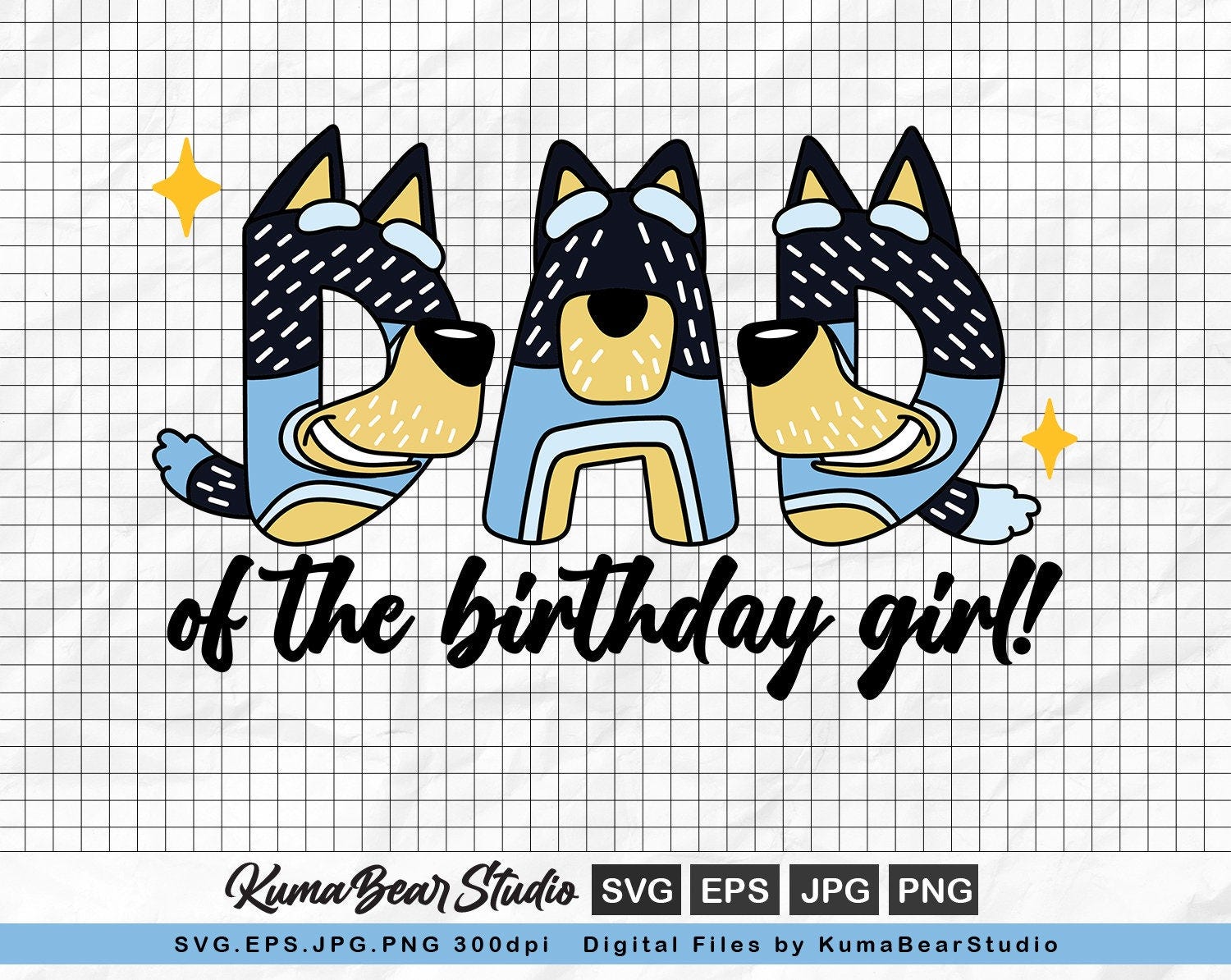 Blue Heeler Family Svg, Girls Birthday SVG, Dad of The Birthday Girl SVG, Daddy Birthday Girl Design, Kids Birthday Sublimation