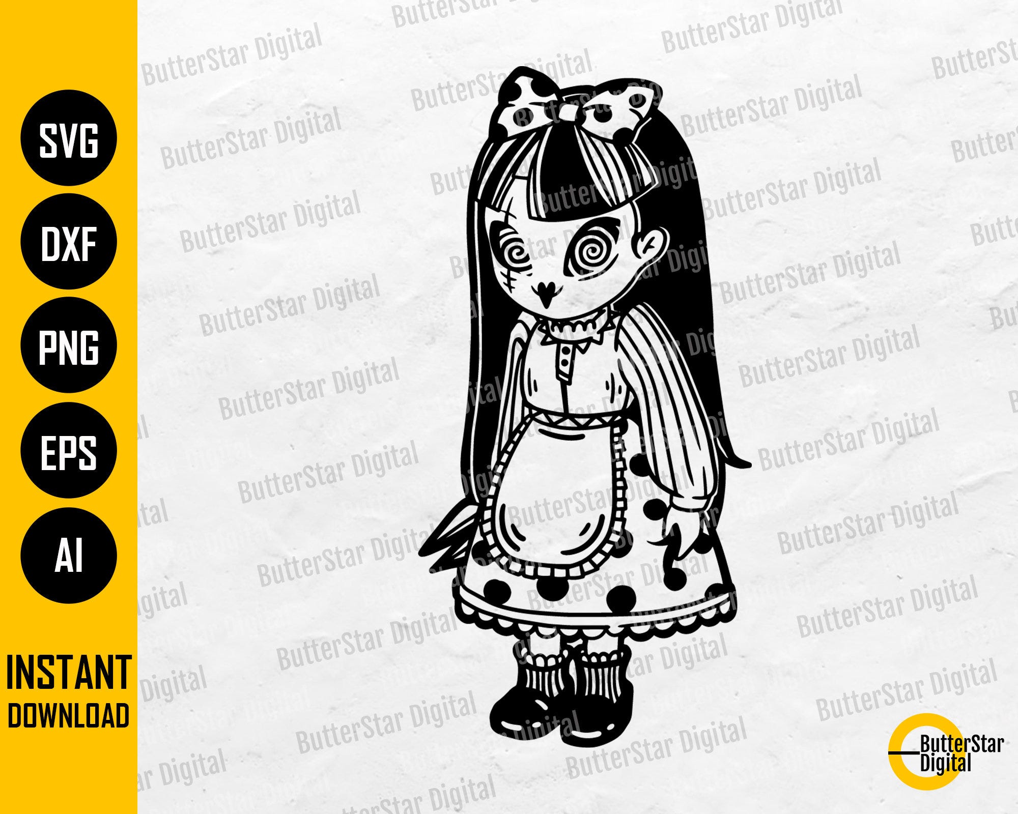 Spooky Girl Doll SVG | Baby SVG | Kids Halloween SVG | Cricut Cutting File Silhouette Cameo Printable Clip Art Vector Digital Dxf Png Eps Ai