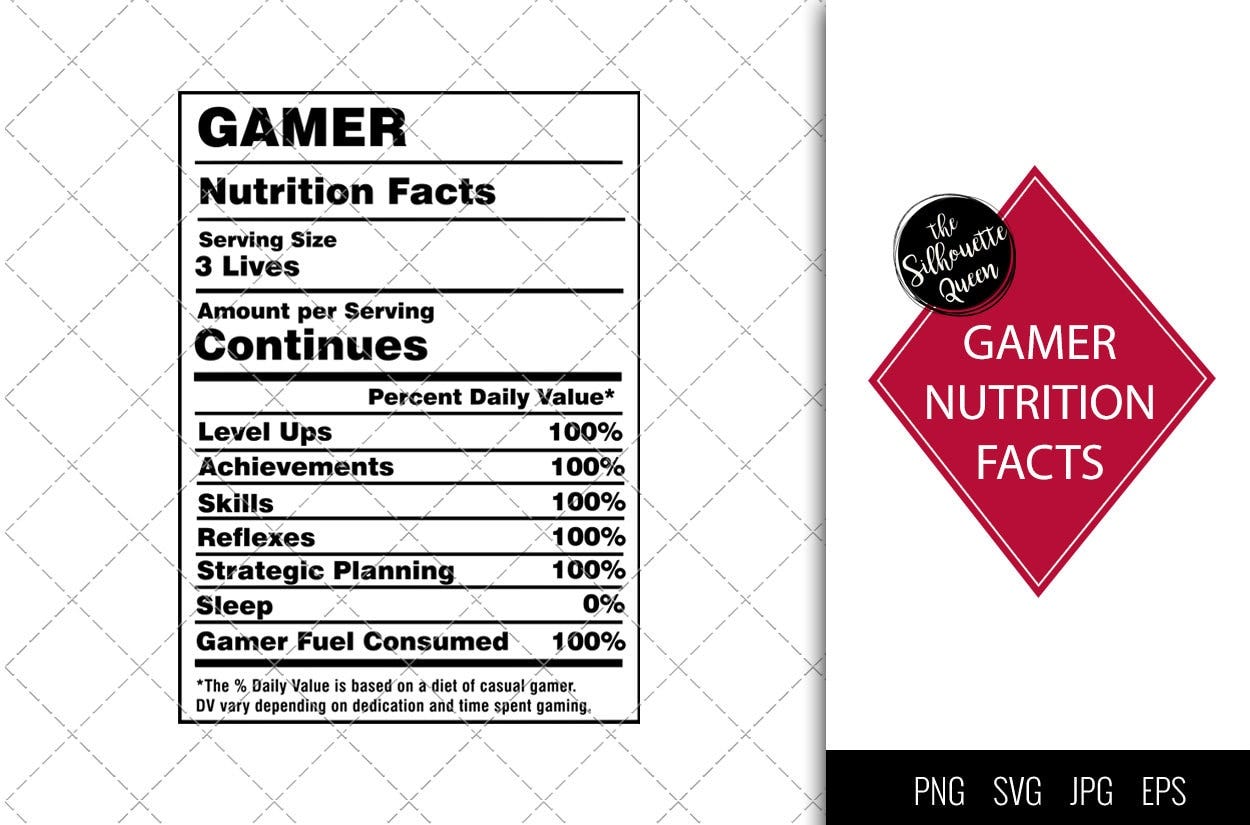 Gamer Nutrition facts svg – Nutrition svg –Gamer facts clipart – Baseball label svg – eps, png, svg for cricut