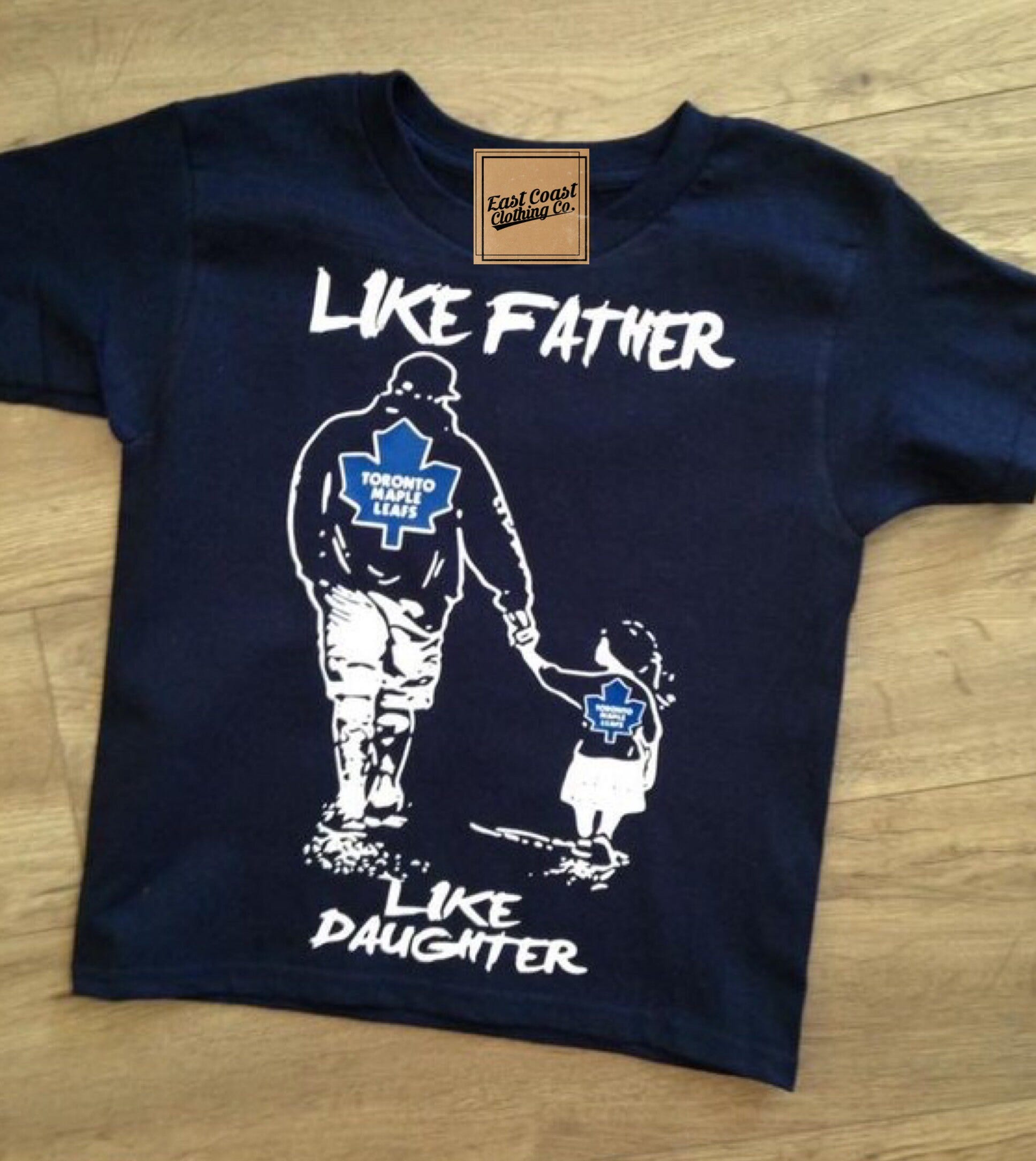 Like Father, Like Daughter T-Shirt; matching father daughter shirts - customize with any team! NHL, Nba, Mlb, NFL, FIFA - all sizes!