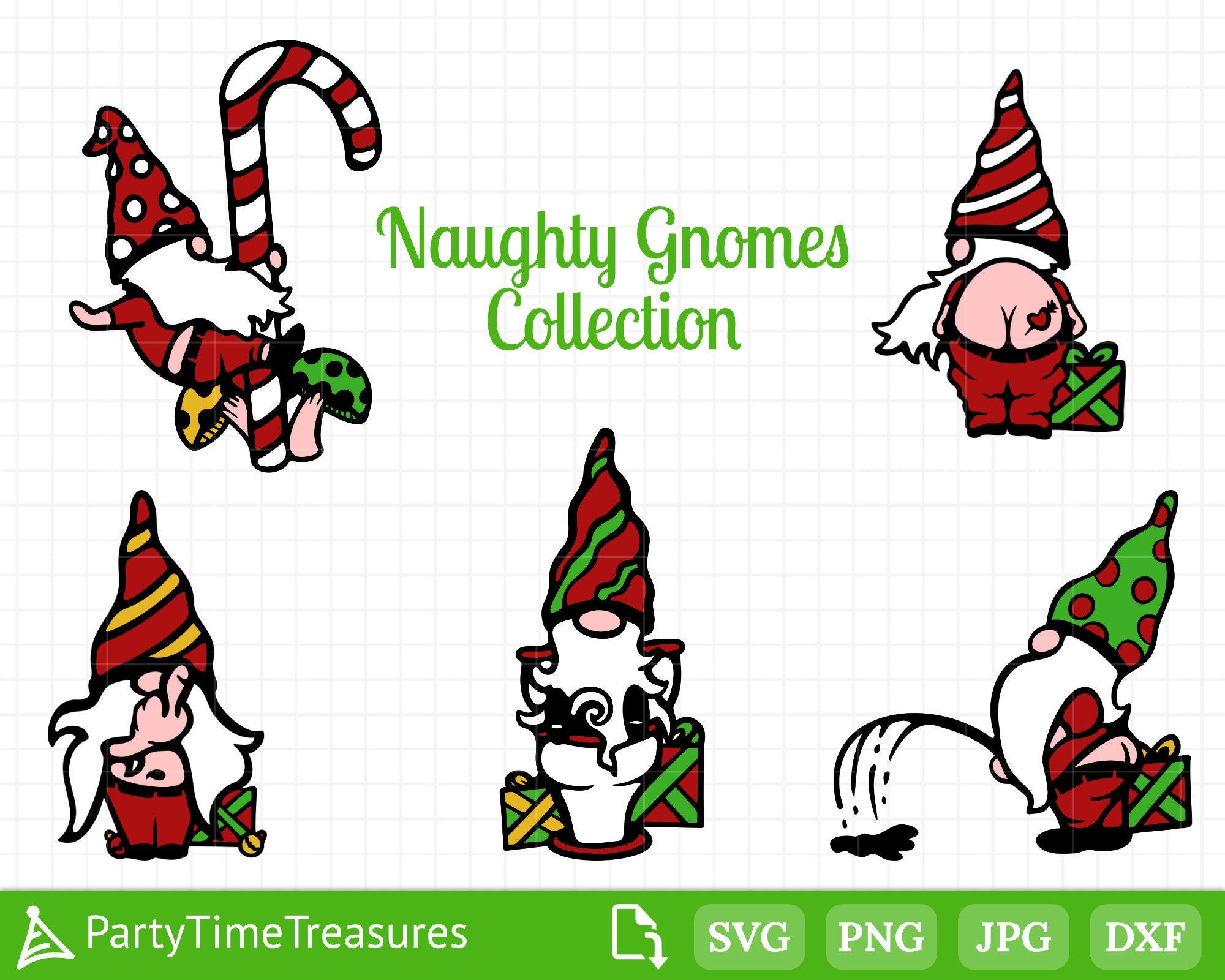 Naughty Christmas Gnomes Svg, Gnome Clipart, Funny Christmas Svg Bundle, Png, Dxf - PT1235