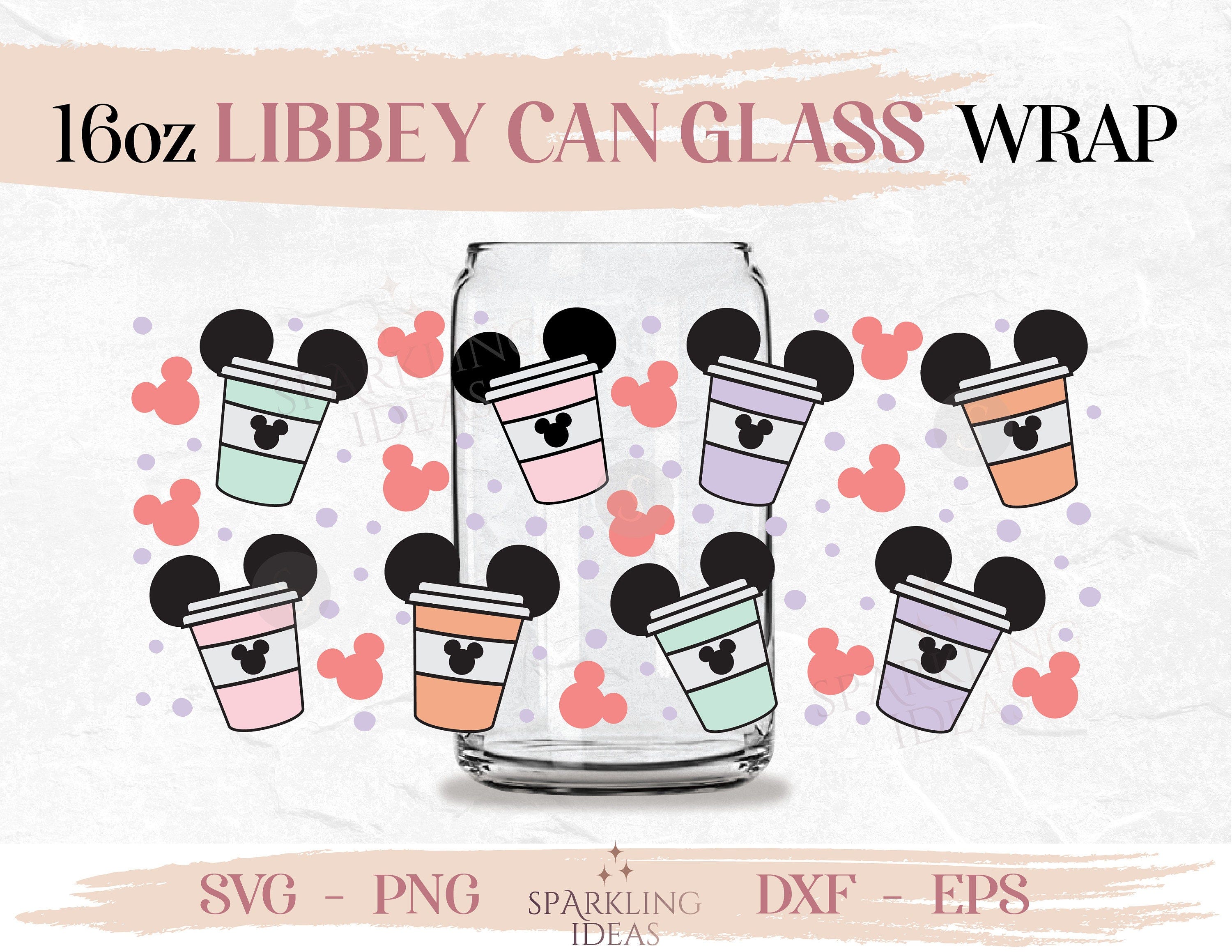 Coffee Mouse Ears Can Glass SVG, Love Coffee Cut Files, Cold Cup Inspired Wrap, Mom Coffee Can Svg