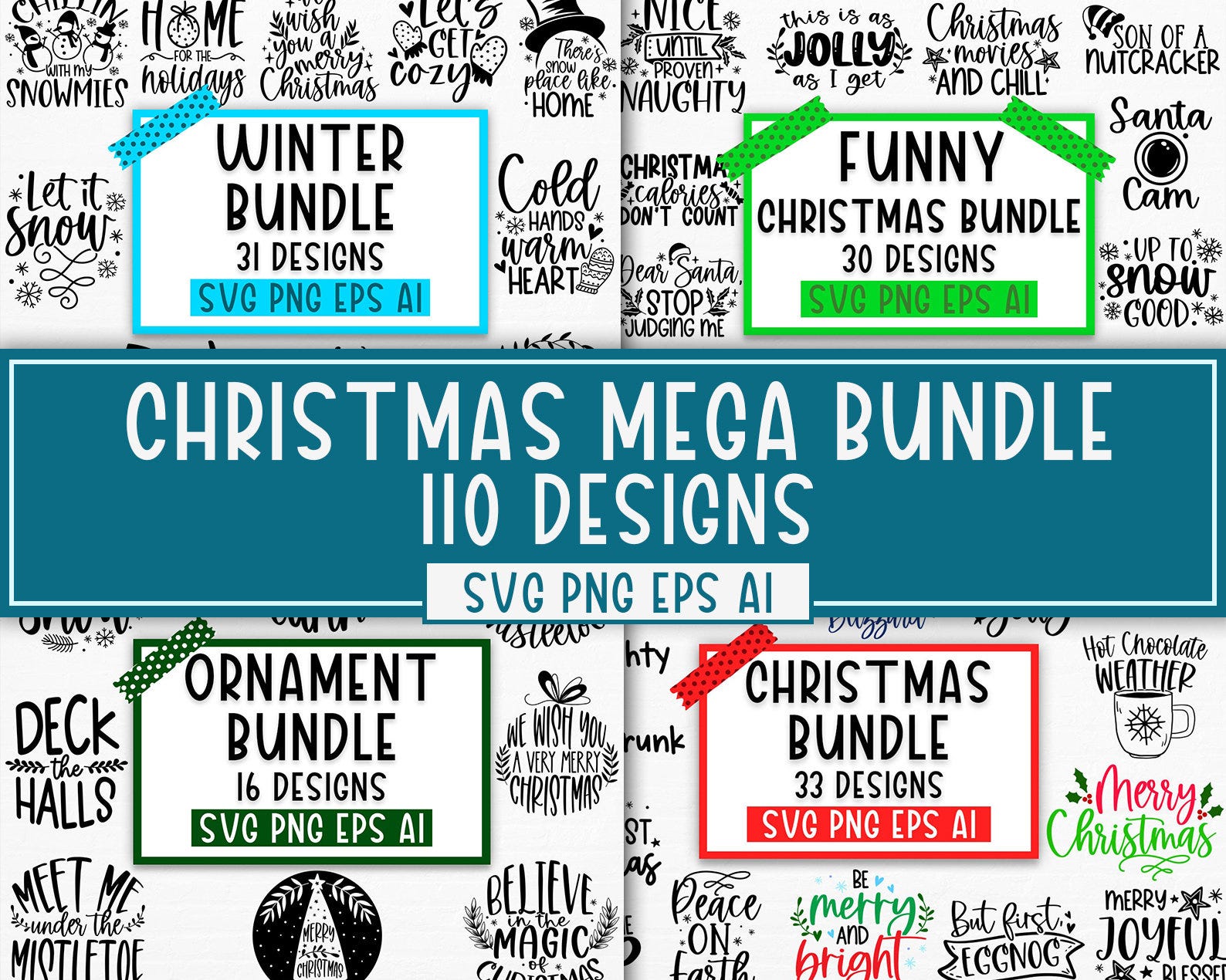 Mega Christmas SVG Bundle, Winter svg, Funny Christmas SVG, T Shirt Designs SVG, Ornaments svg, xmas svg, Santa svg, Quote svg, Cricut