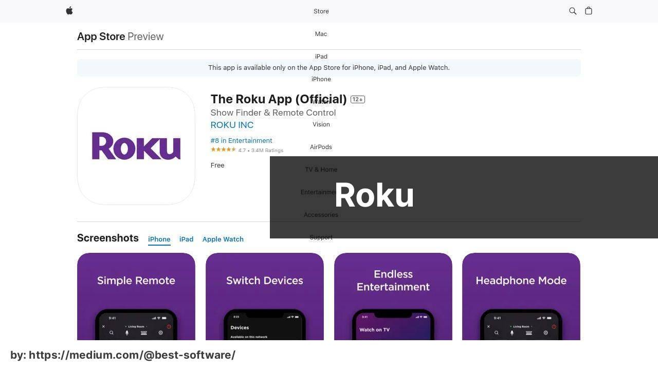 https://apps.apple.com/us/app/roku-official-remote-control/id482066631 screenshot