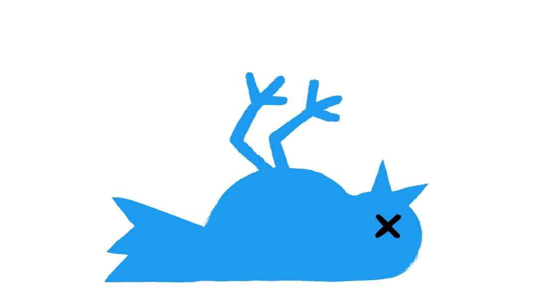 Dead Twitter bird, (C) Ben Hickey, from FT article ‘Elon Musk’s Twitter is dying a slow and tedious death’, by Jemima Kelly, 2/3/2023