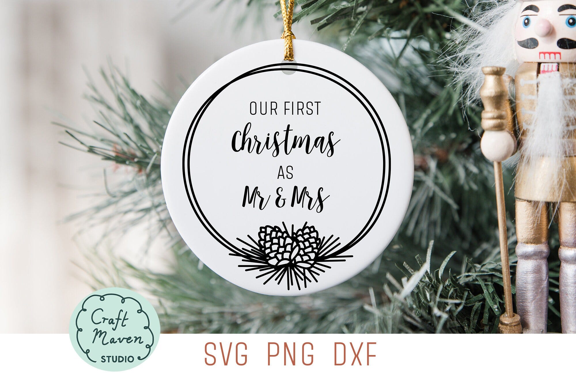 Our first Christmas as Mr and Mrs SVG, Just Married SVG, Christmas Ornament SVG, Xmas Decoration Svg, Christmas Wreath Svg, His and hers svg