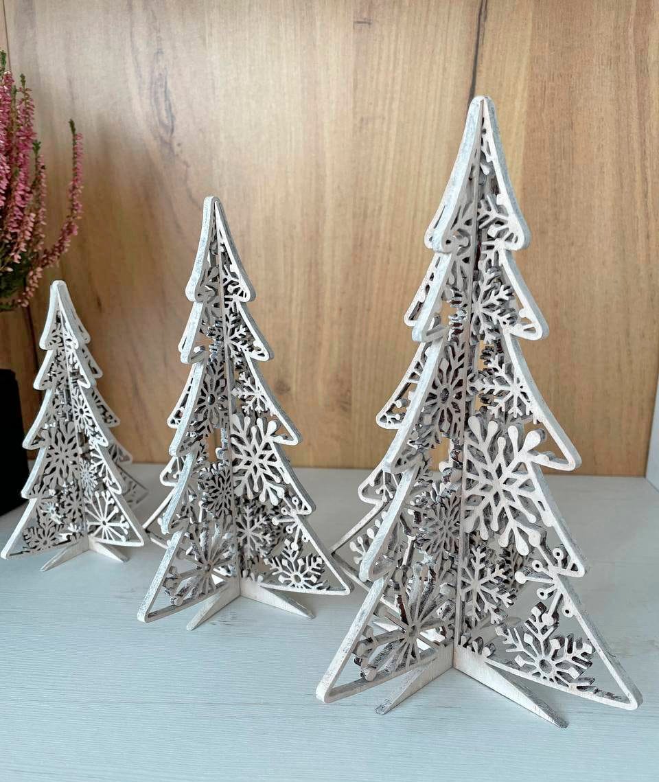 3D Snowflake Standing Trees Set of 3 SVG files Glowforge of Laser,Christmas tree svg,