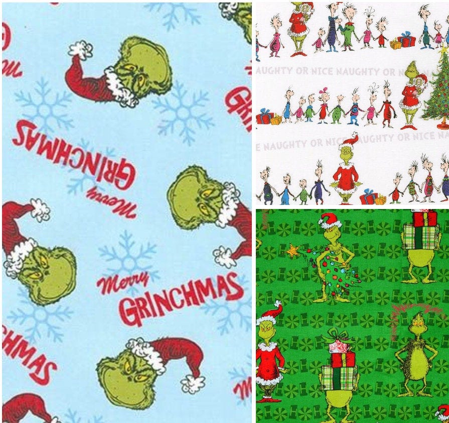 Grinch Christmas Cotton Fabric / Dr. Seuss / Whoville Max The Grinch / Sewing Quilting / DIY Craft Face Mask Fabric