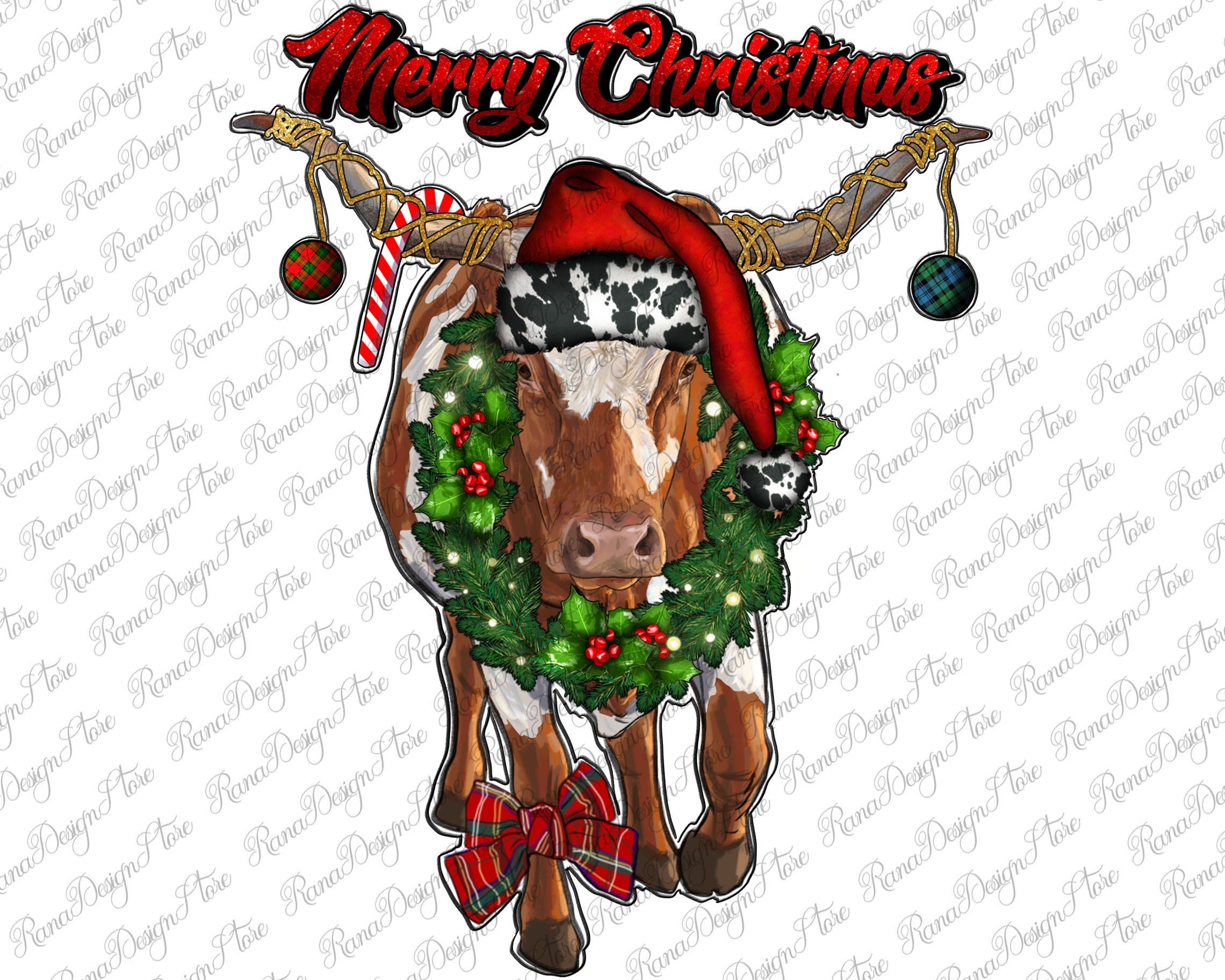 Merry Christmas Western Longhorn Png Sublimation Design, Merry Christmas Png, Christmas Texas Longhorn Png, Xmas Longhorn, Instant Download