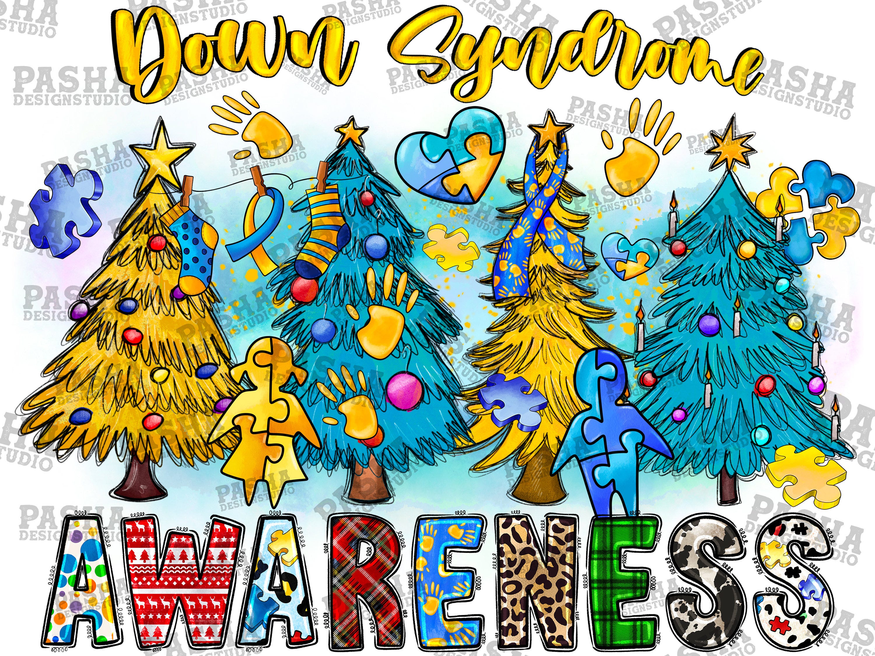 Down Syndrome Awareness Christmas Trees Png, Down Syndrome Christmas Png, Down Syndrome,Merry Christmas, Digital Download,Sublimation Design