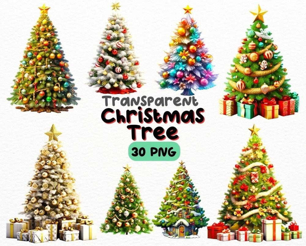 Christmas Tree PNG Bundle, Digital Crafts Designs Transparent, Christmas Tree Clipart, Holiday Clipart, Commercial Use