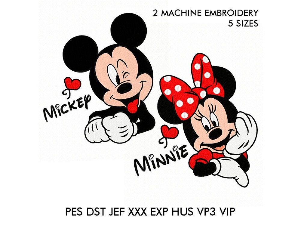 Valentine’s Day Mickey And Minnie Love Machine Embroidery Design, 5 sizes, 8 formats, Embroidery Patterns Files, Instant Download - Model 04