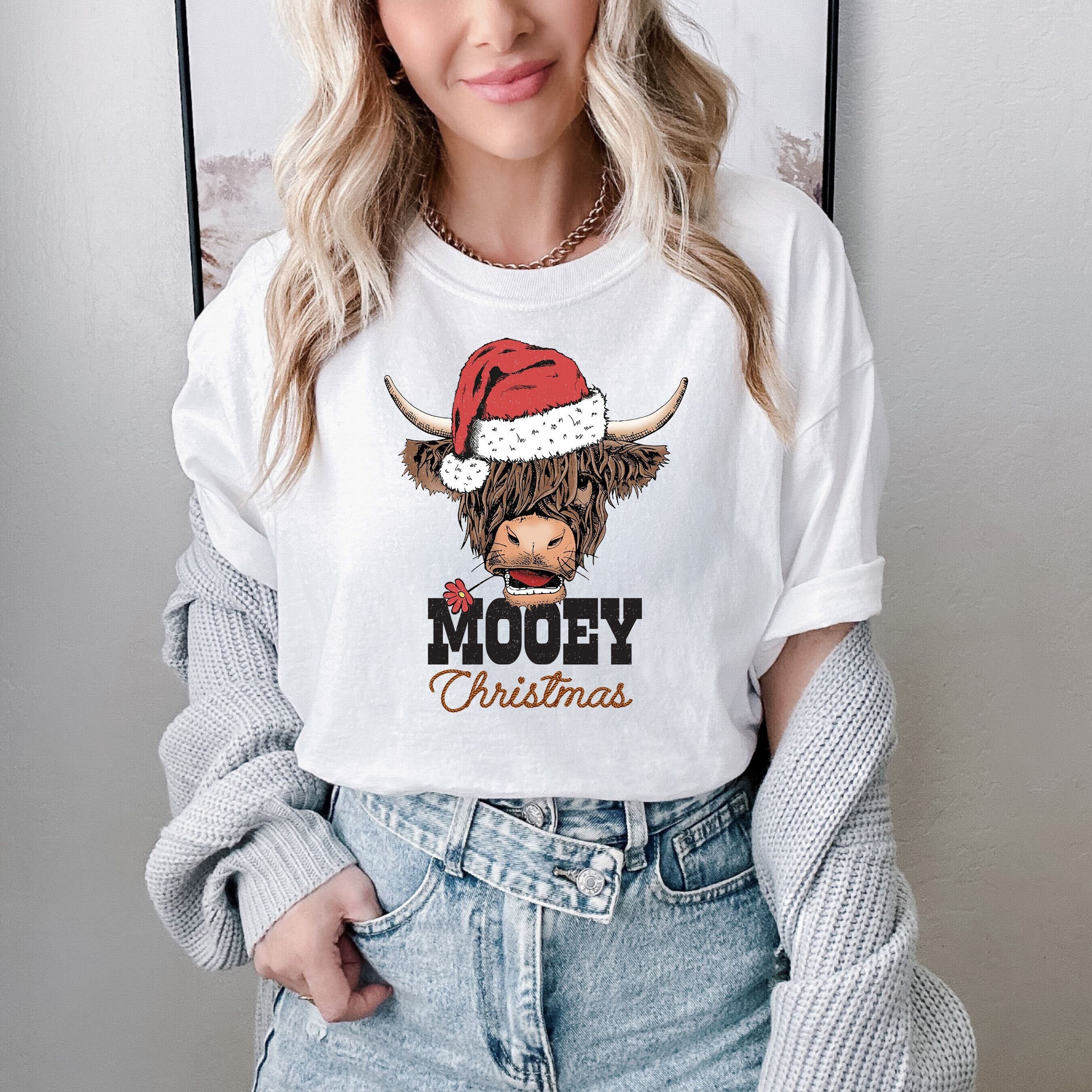 Mooey Christmas Sweatshirt, Western Christmas Sweater, Christmas Heifer Shirt, Xmas Cow Sweatshirt, Christmas Adult Crewneck Sweater
