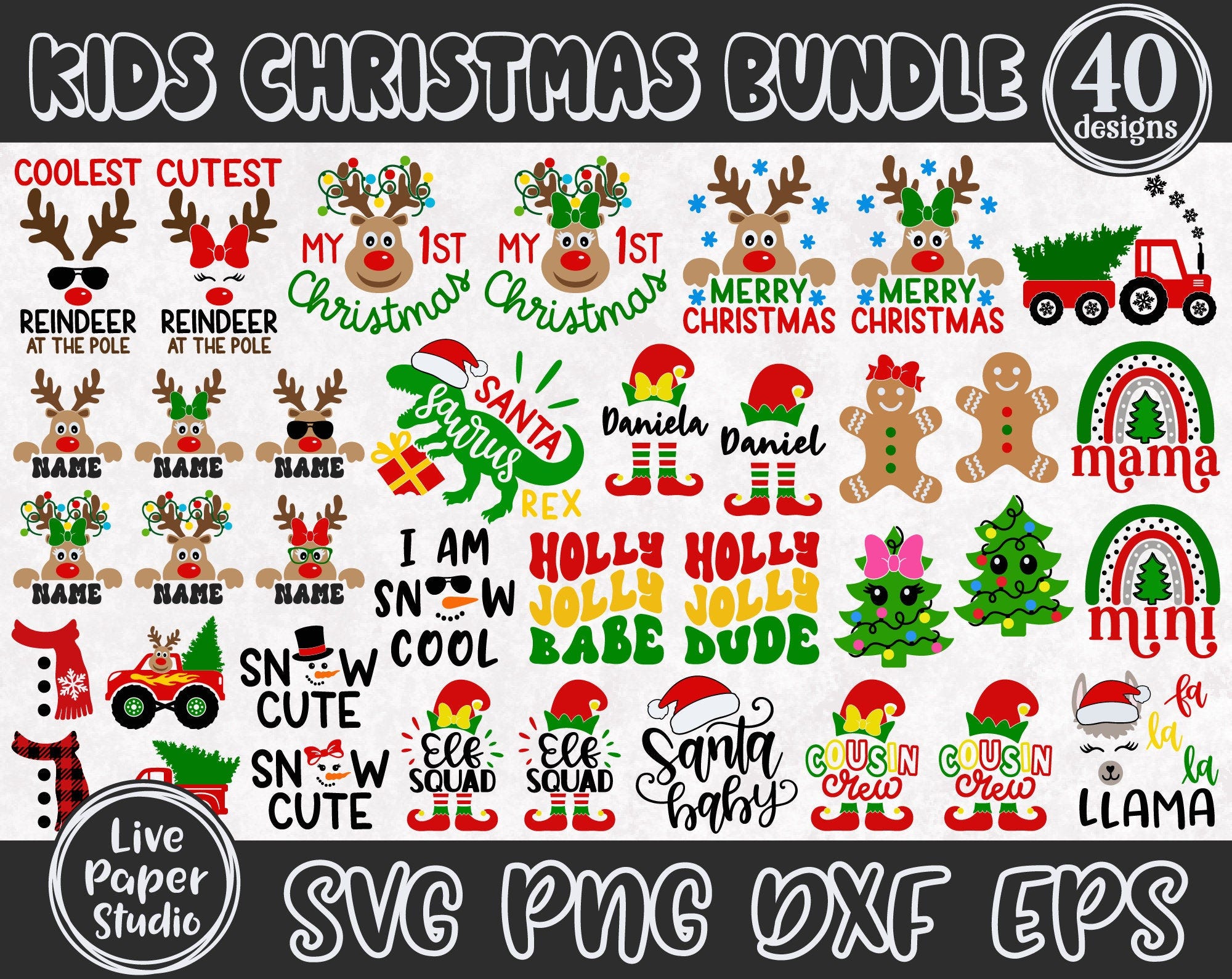 Christmas SVG Bundle, Kids Christmas SVG, Christmas SVG Kids, My First Christmas Svg, Christmas Reindeer Png, Elf, Digital Download Dxf File