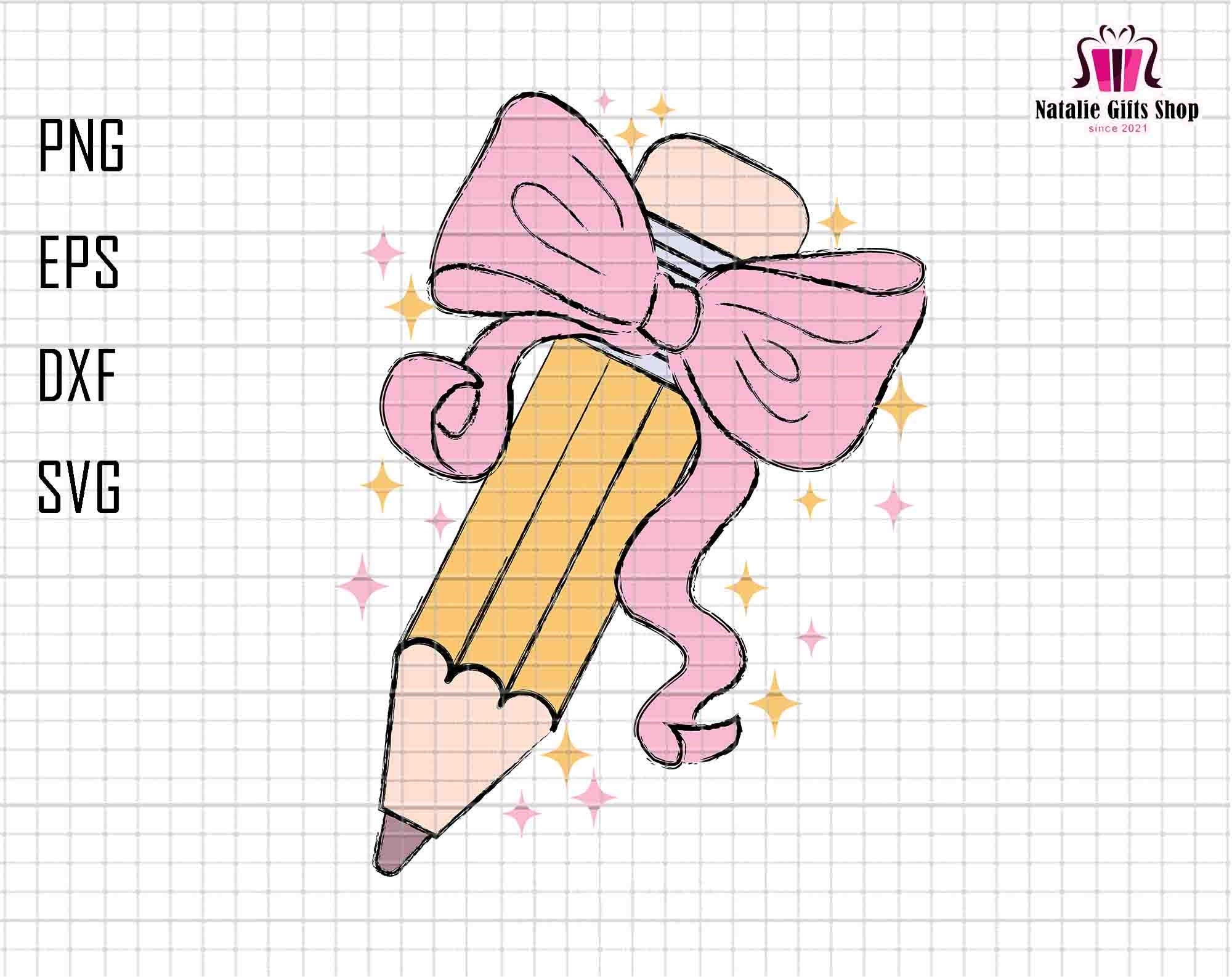 Coquette Pencil With Pink Bow Svg Png, Retro Teacher Svg, Gift For Teacher Svg, Back To School Svg, Coquette Pencil Svg, 1st Day of School