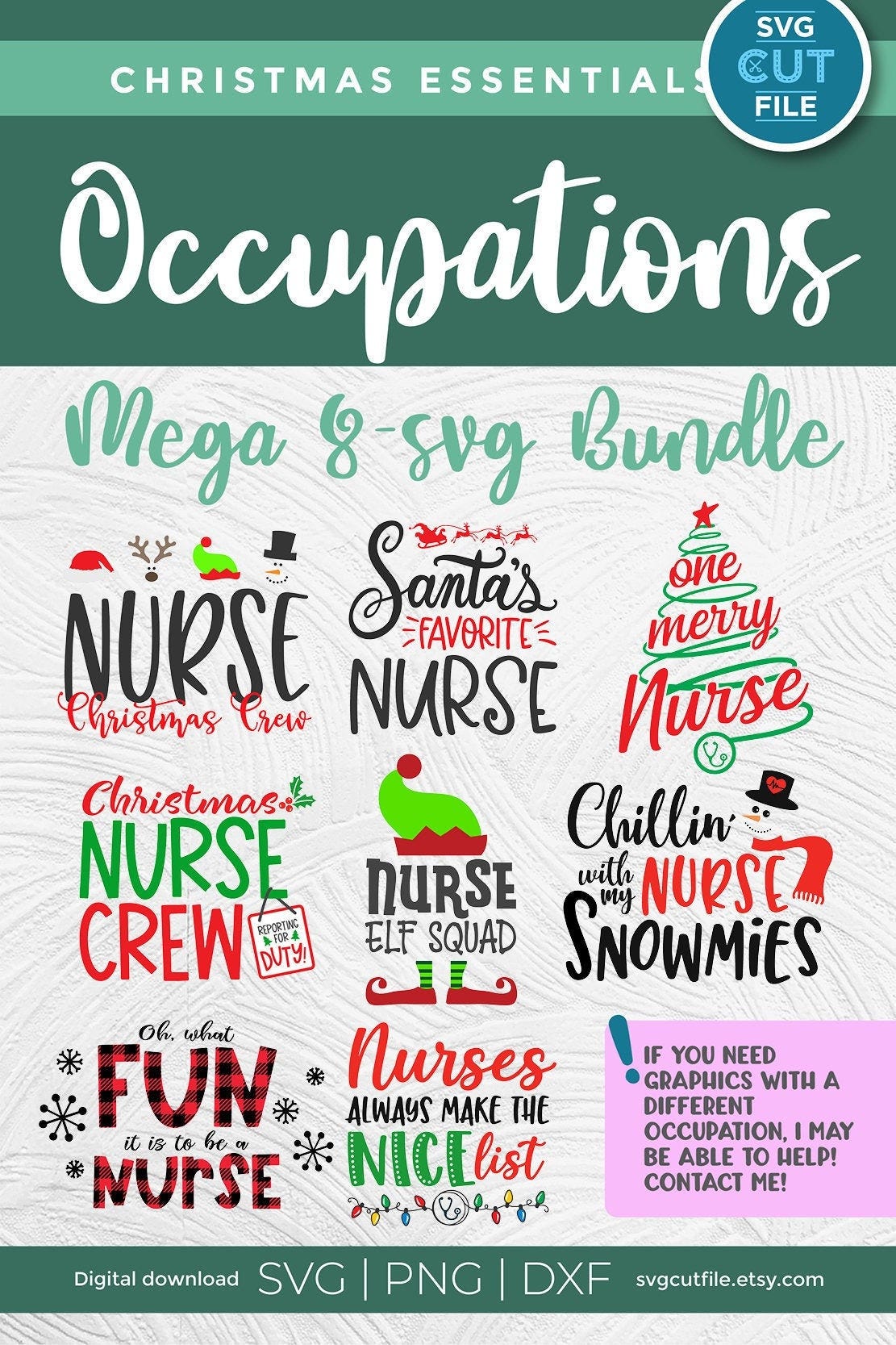 Christmas Nurse svg, bundle Elf, holiday nurse svg, dxf, xmas, one merry, RN LPN cna np, santa