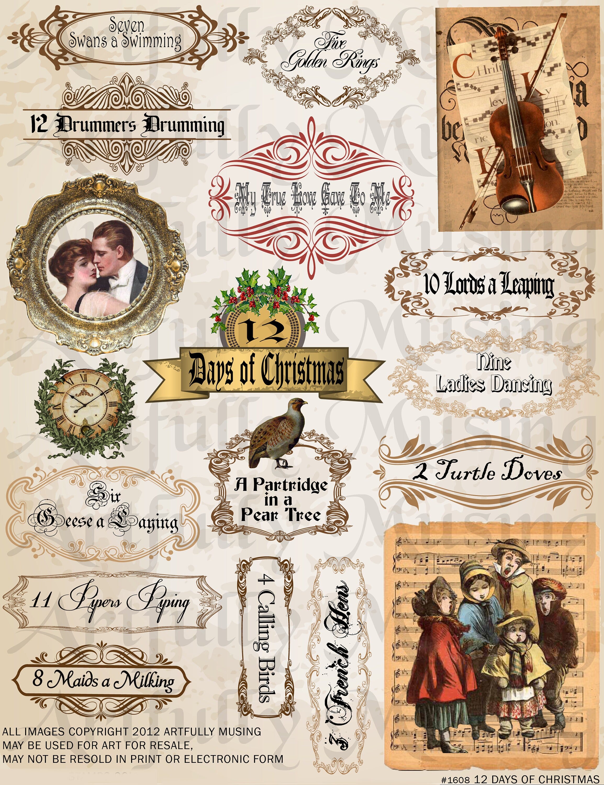 12 Days of Christmas Collage Sheet Set - Digital Printable - Instant Download (1680)