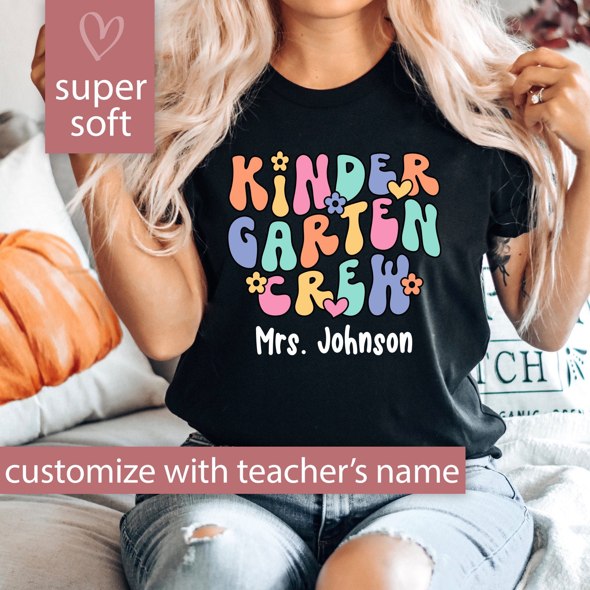 Kindergarten Teacher Shirt, Custom Kindergarten Shirt For Teacher T Shirt, Cute Kindergarten Crew T-Shirt for Teacher Gift Retro Teacher Tee
