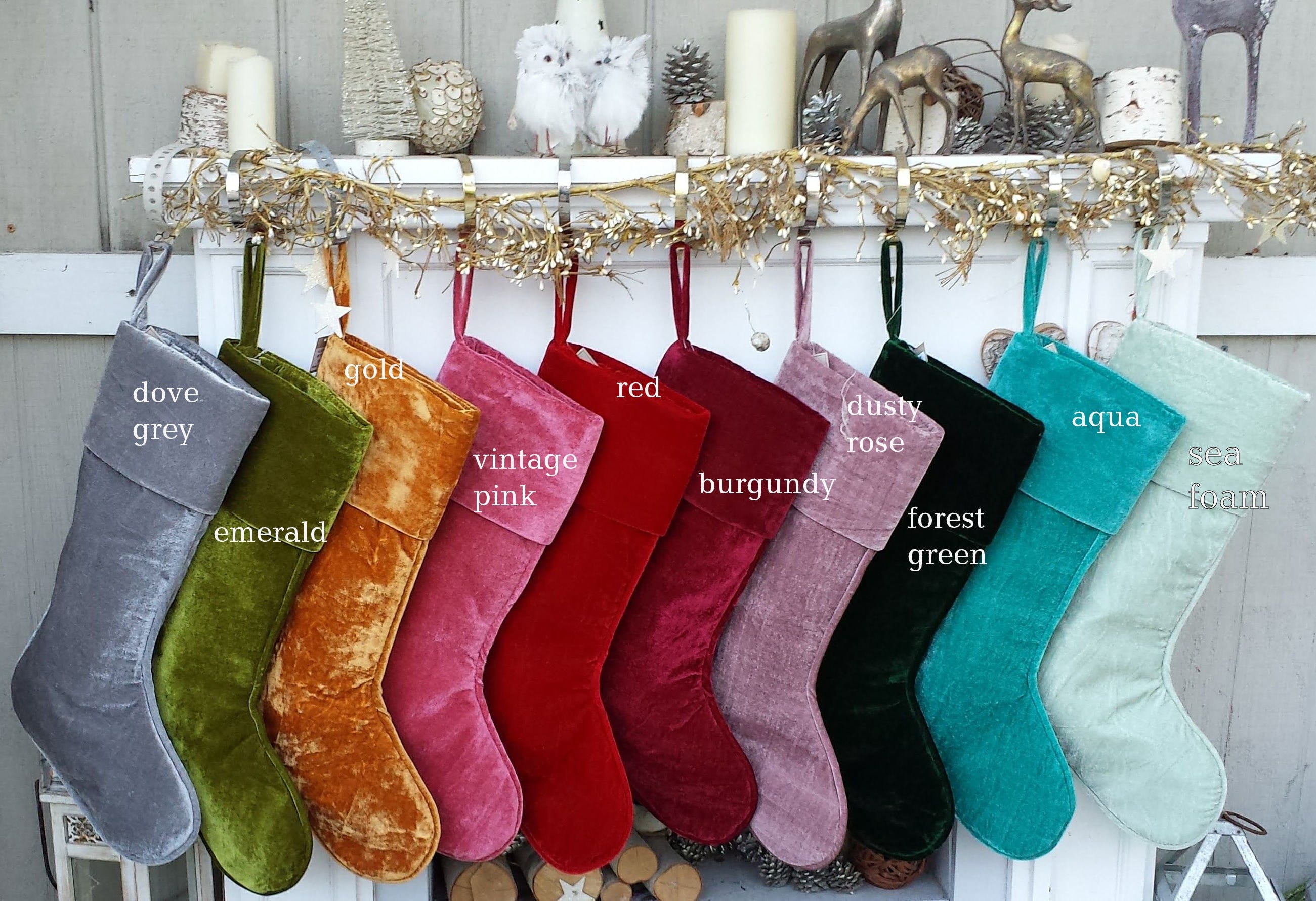 22"-23" Large Personalized Christmas Stockings Red Gold Green Silver Sea Foam Velvet Modern Boot - Christmas Stocking Embroidered with Names