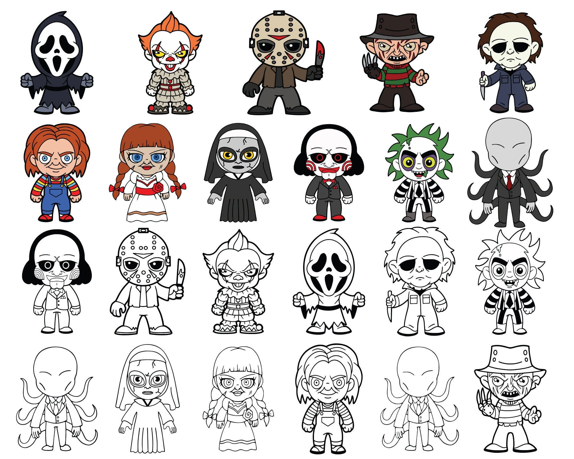 Mini Horror Figures Bundle Halloween Horror SVG Horror Friends svg Horror characters svg Halloween svg Instant Download