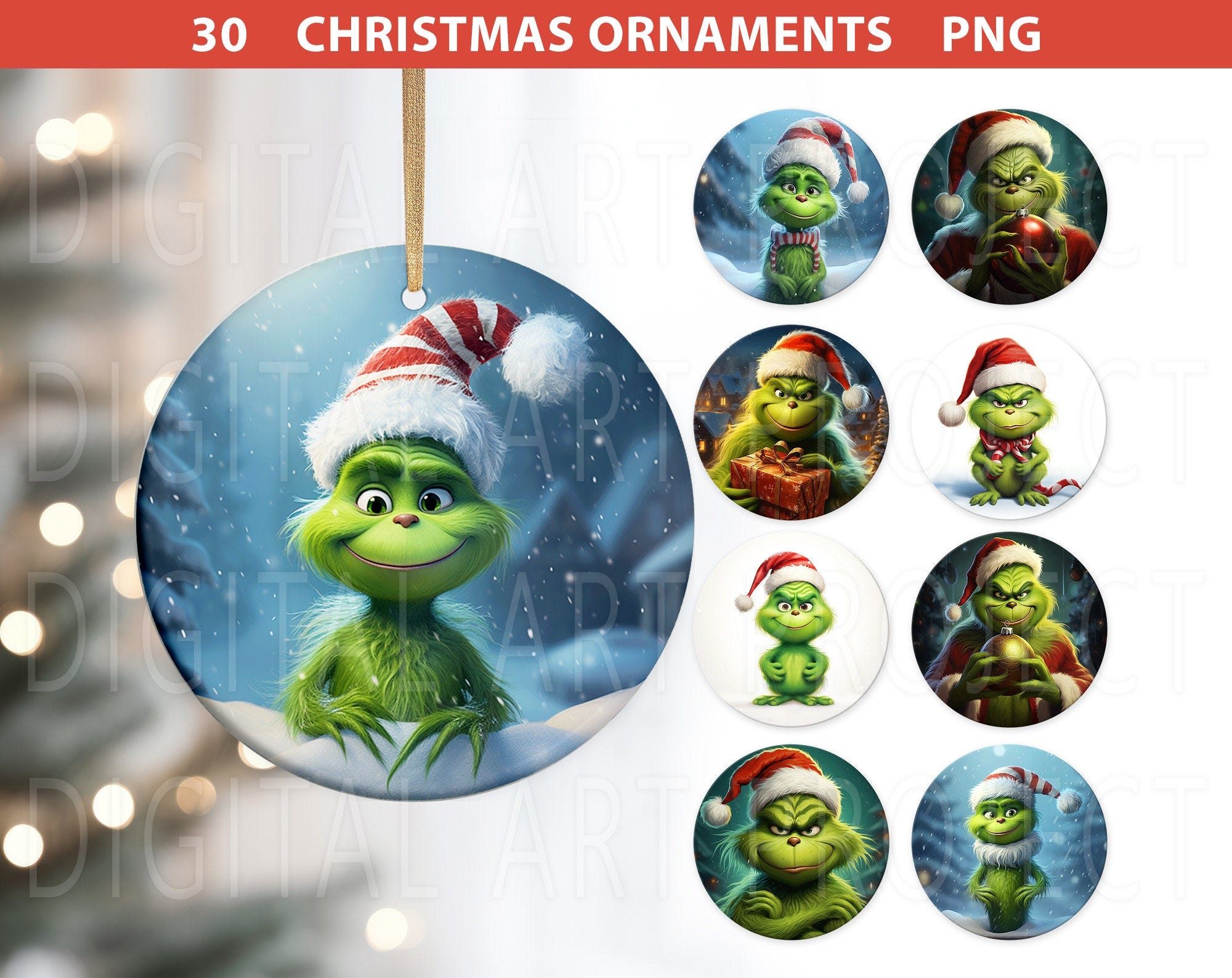 Green Face Christmas Ornament Png Bundle, Ornament Sublimation, Christmas Png, Green Face Png, Ornament Png, Cute Christmas Sublimation Png