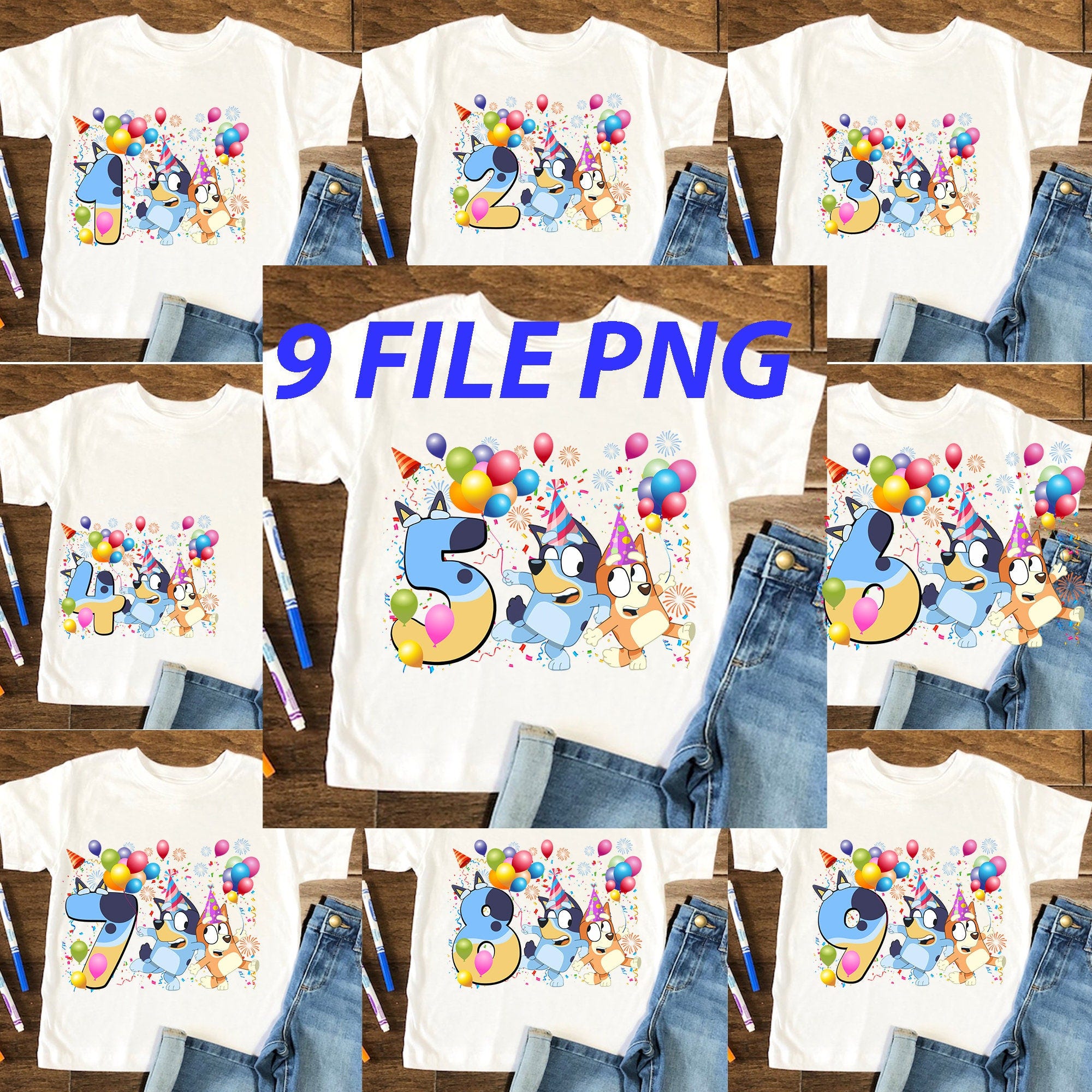 Happy Birthday Number Bluey Dog PNG, Bluey Dog Birthday PNG, Birthday Boy PNG, Birthday Girl png Sublimation, Instant Download