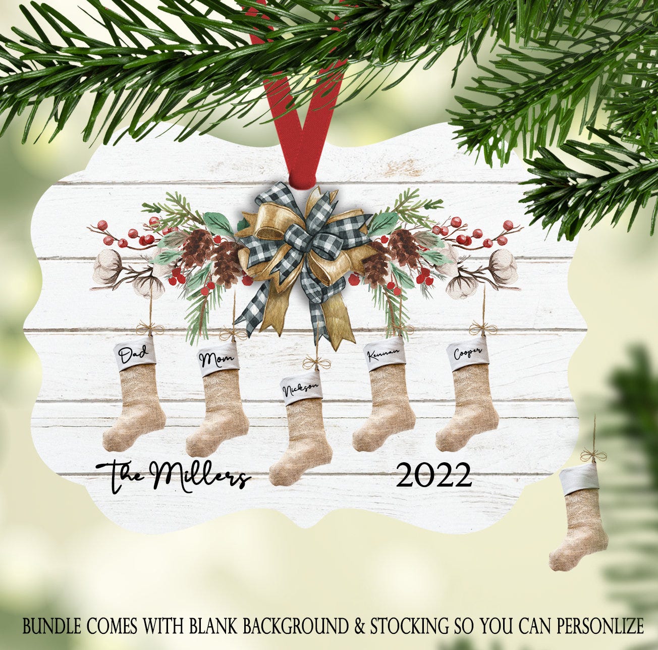 Aluxe Ornament faux wood Garland and Stockings Create Your Own Add Stockings and Personalize Sublimation  Digital Design PNG Stockings